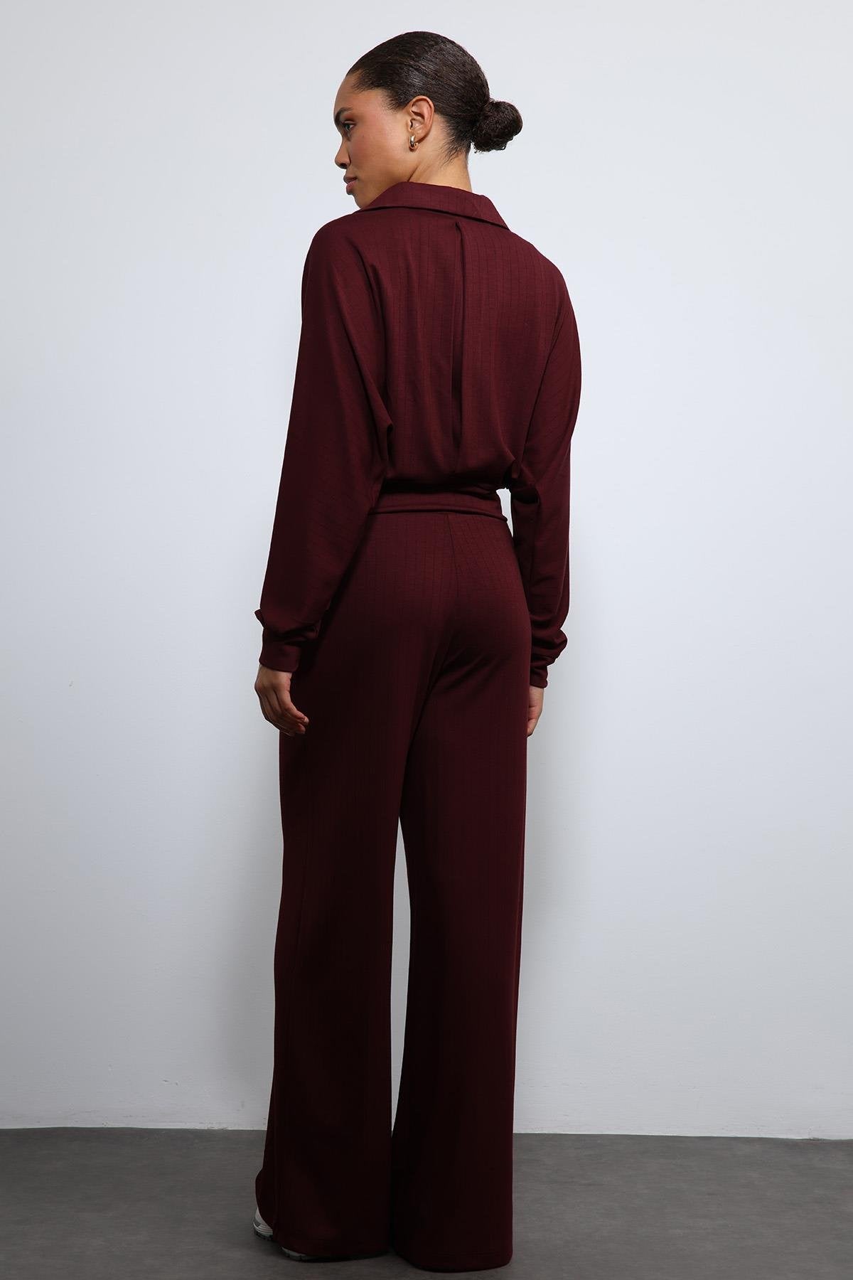 Antioch-Bordo Geniş Paça çizgili Eşofman Takım-Takım-7-Milagron.com