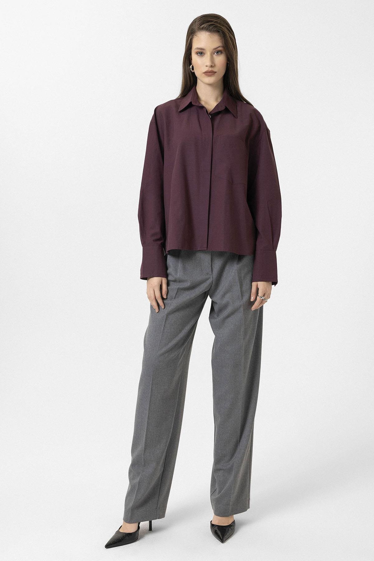 Antioch-Bordo Kadın Basic Poplin Gömlek-Gömlek-2-Milagron.com