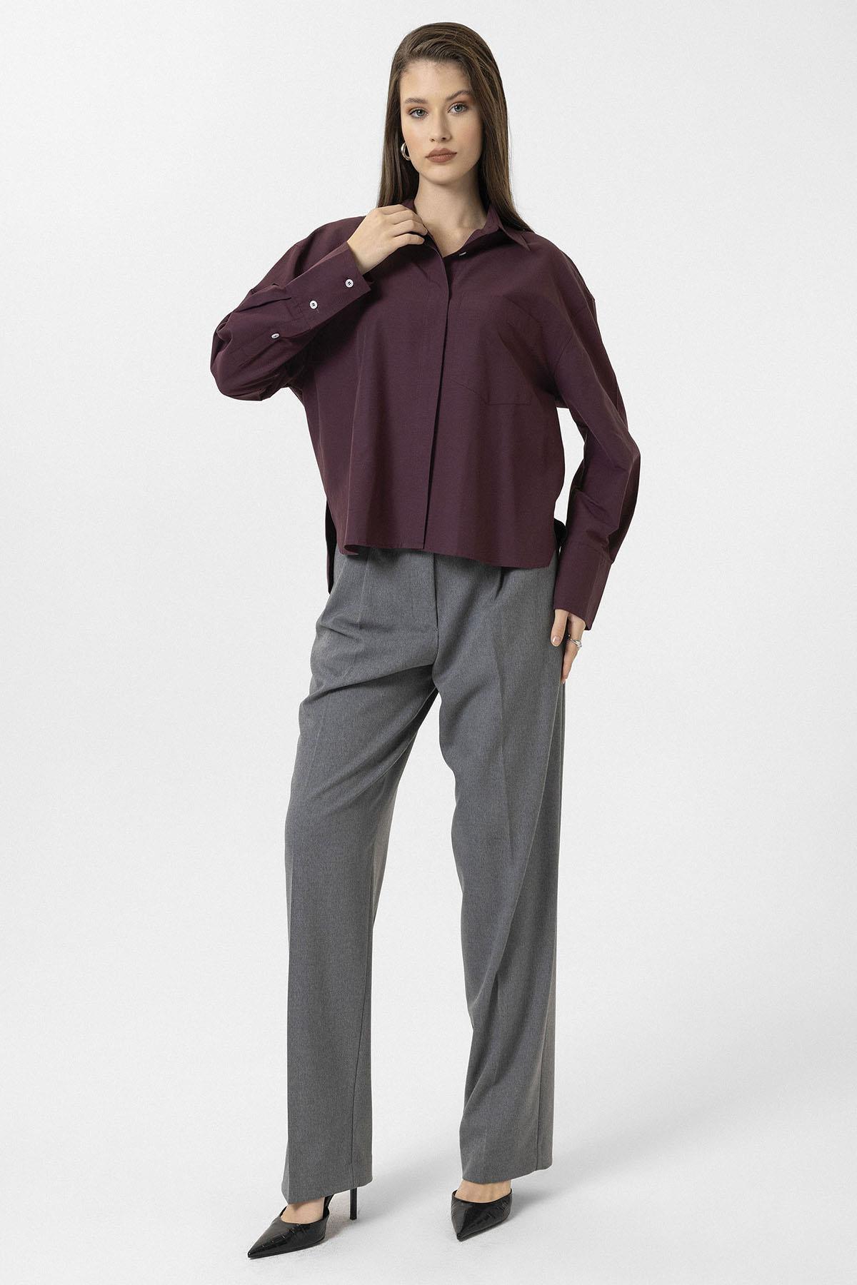 Antioch-Bordo Kadın Basic Poplin Gömlek-Gömlek-4-Milagron.com