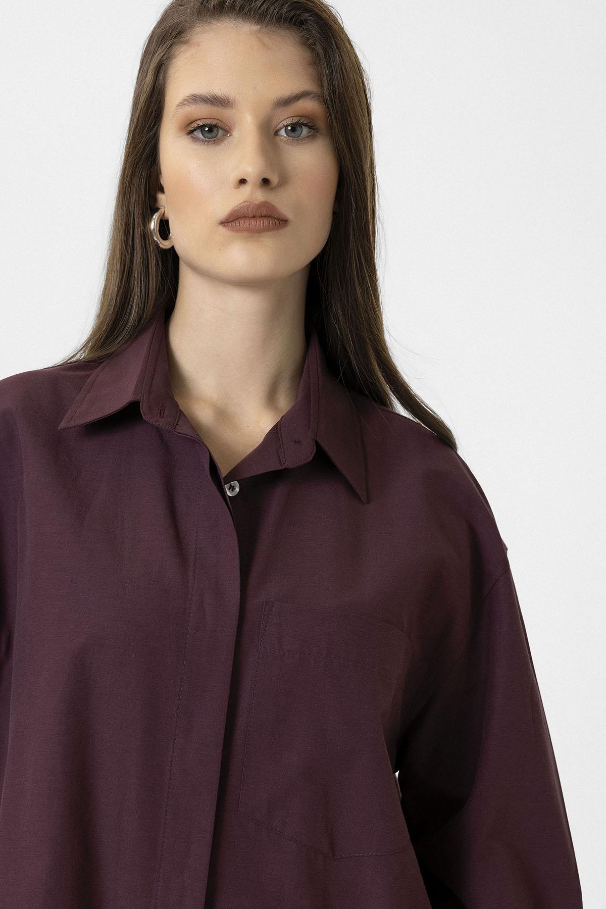 Antioch-Bordo Kadın Basic Poplin Gömlek-Gömlek-5-Milagron.com
