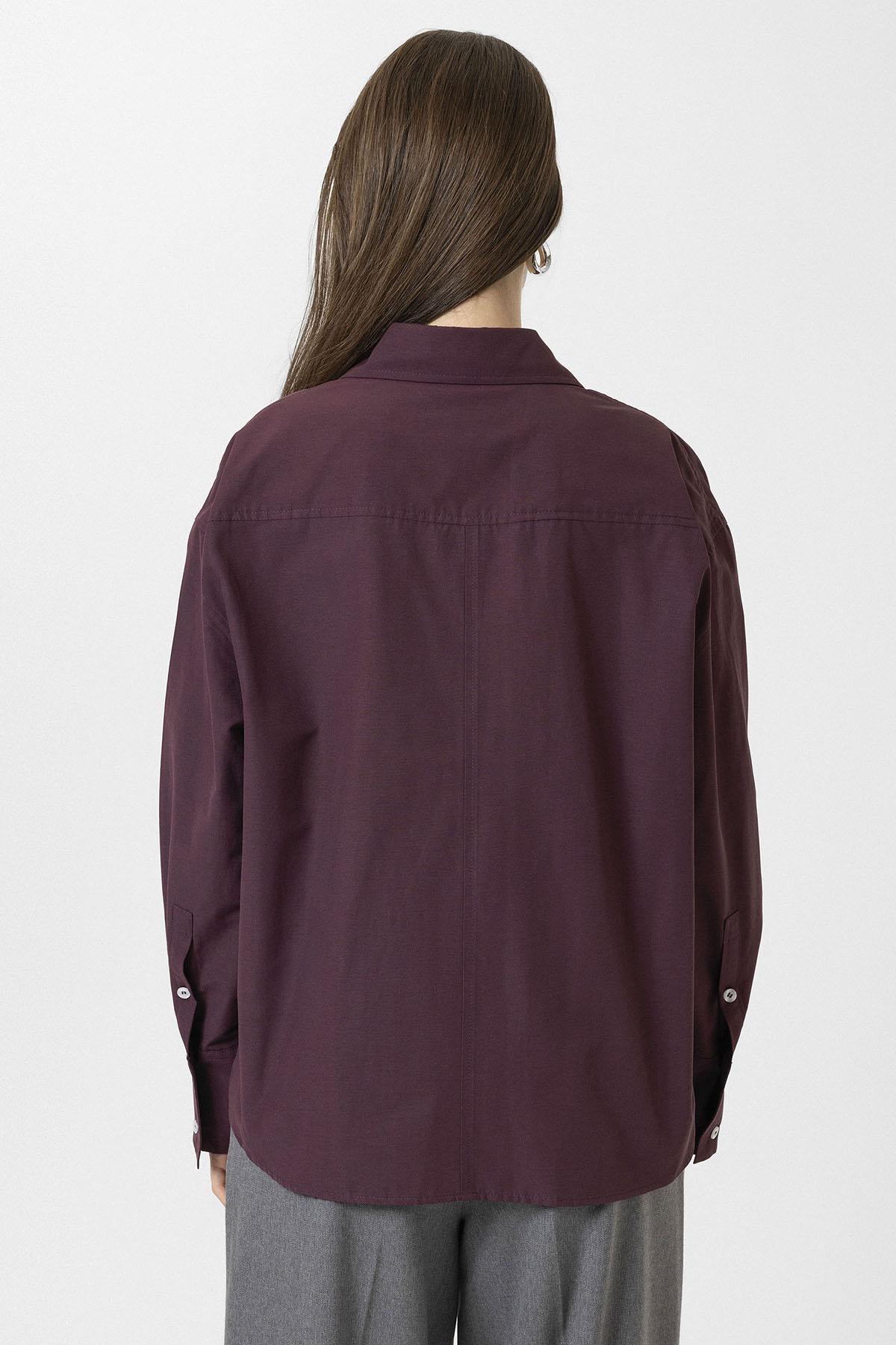 Antioch-Bordo Kadın Basic Poplin Gömlek-Gömlek-6-Milagron.com