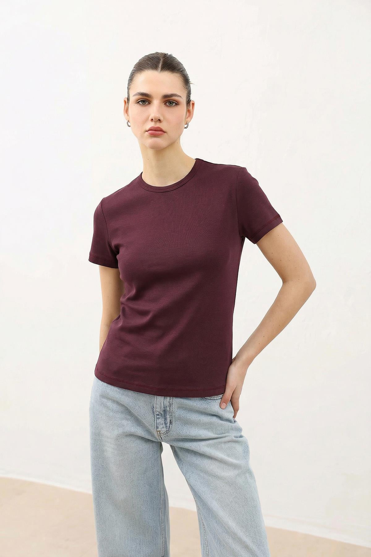 Antioch Bordo Kadın Basic T-Shirt