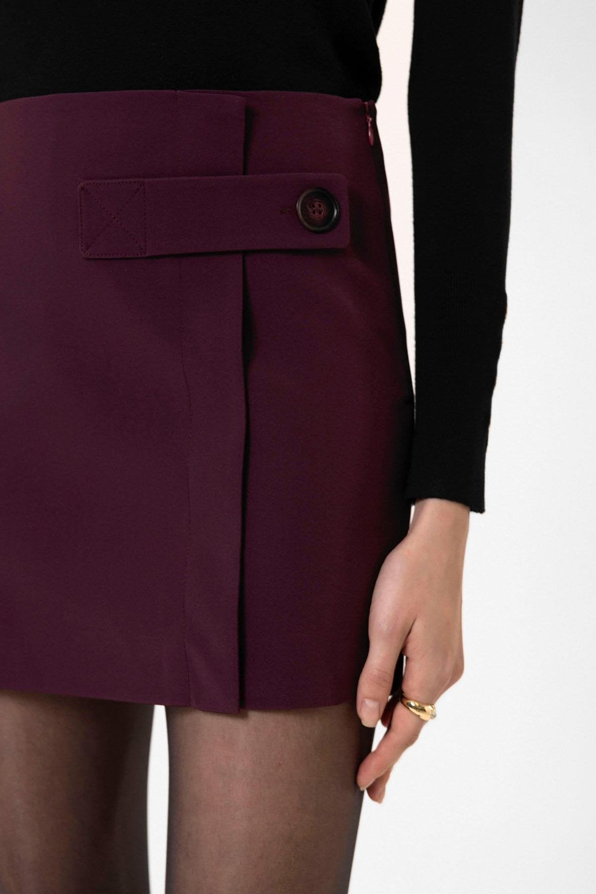 Antioch-Bordo Kadın Düğme Detaylı Mini Etek-Etek-7-Milagron.com