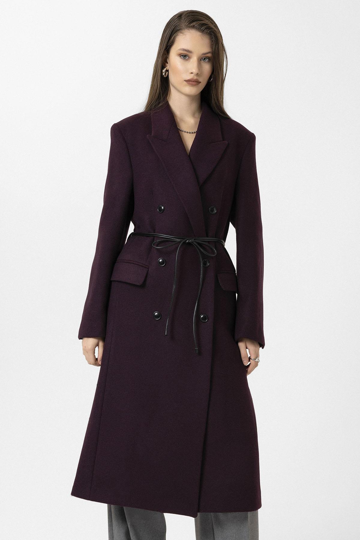 Antioch-Bordo Kadın Kemerli Kruvaze Kaban-Kaban-1-Milagron.com