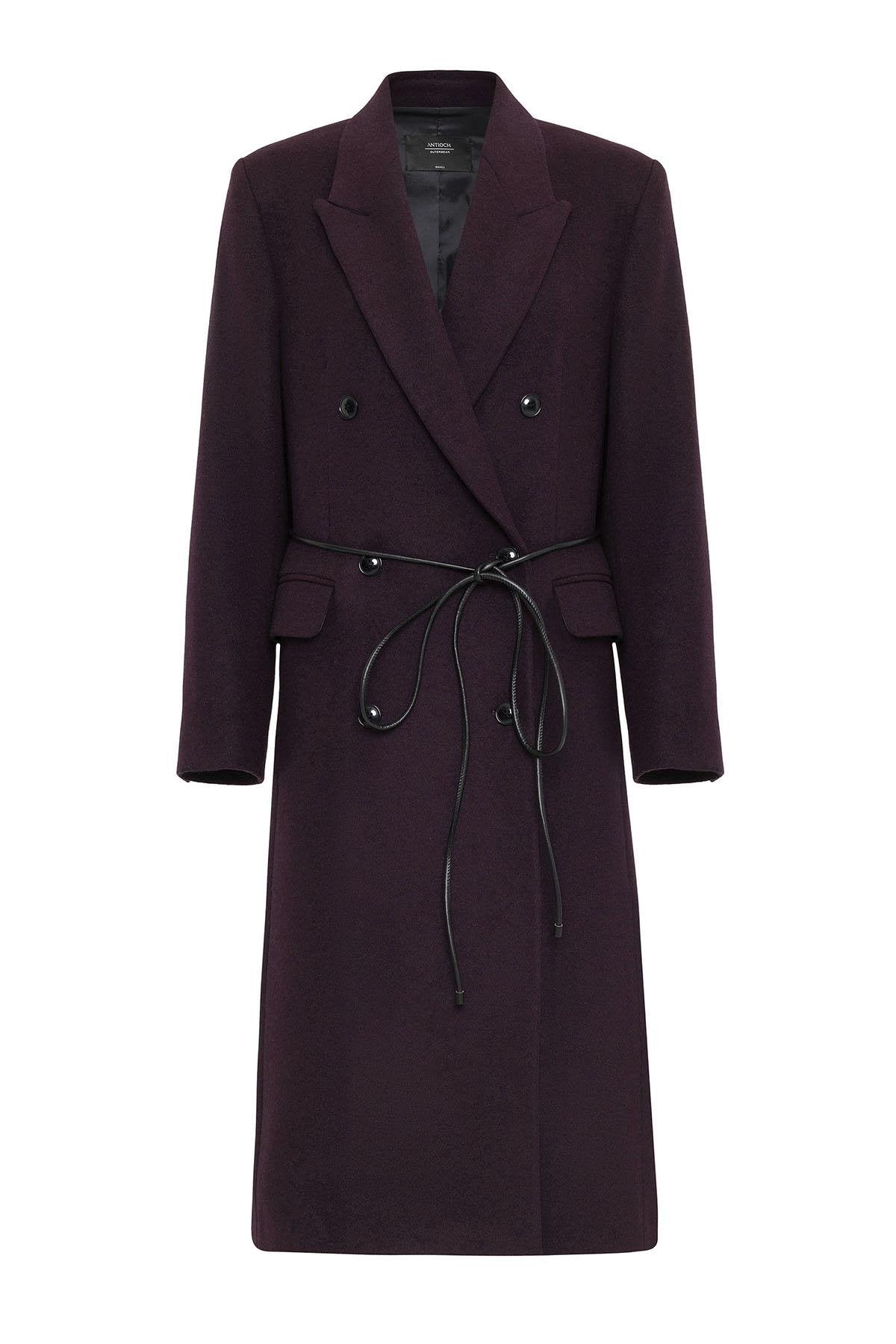 Antioch-Bordo Kadın Kemerli Kruvaze Kaban-Kaban-2-Milagron.com