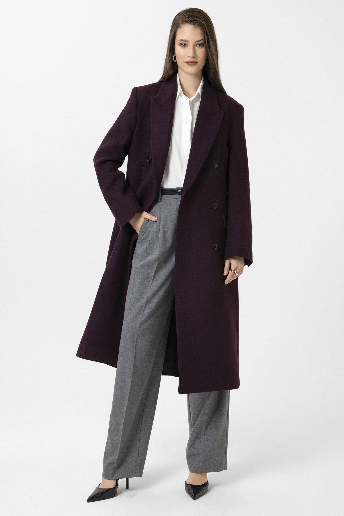 Antioch-Bordo Kadın Kemerli Kruvaze Kaban-Kaban-3-Milagron.com