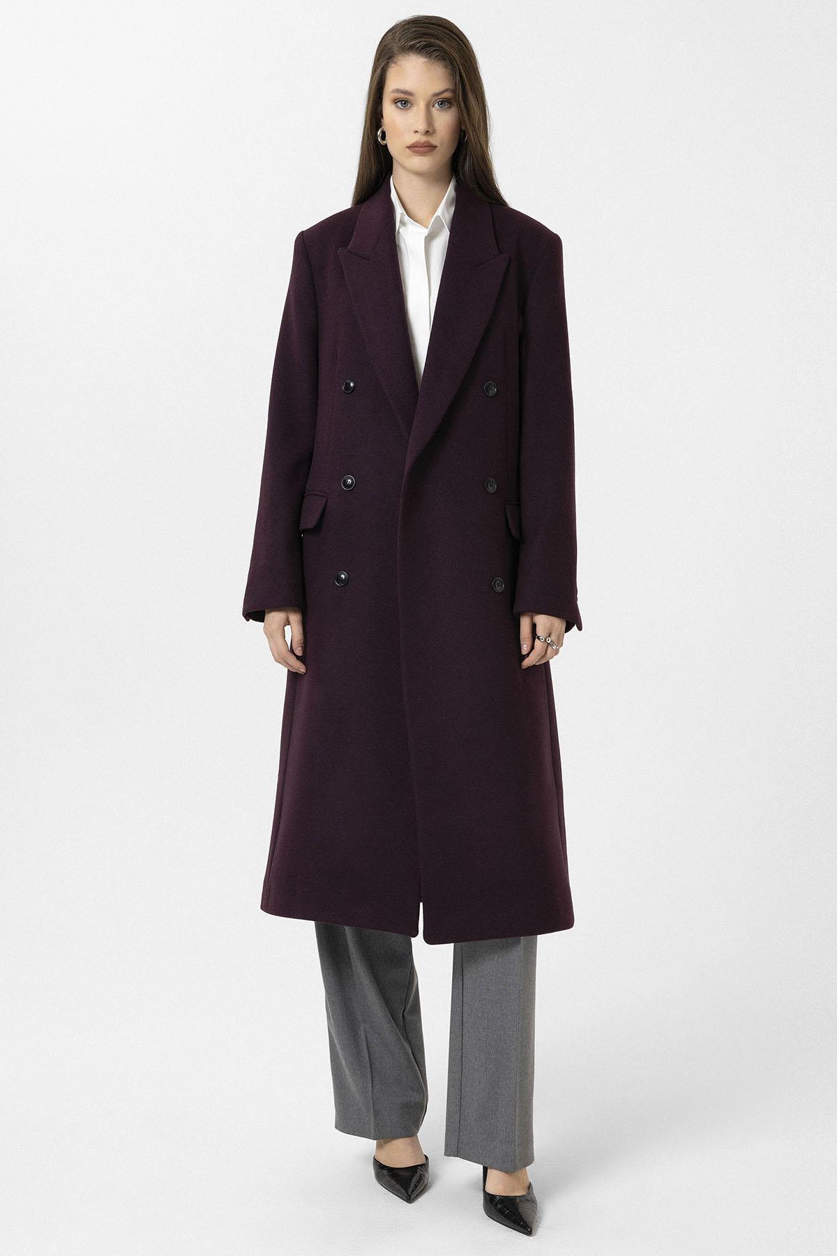 Antioch-Bordo Kadın Kemerli Kruvaze Kaban-Kaban-4-Milagron.com