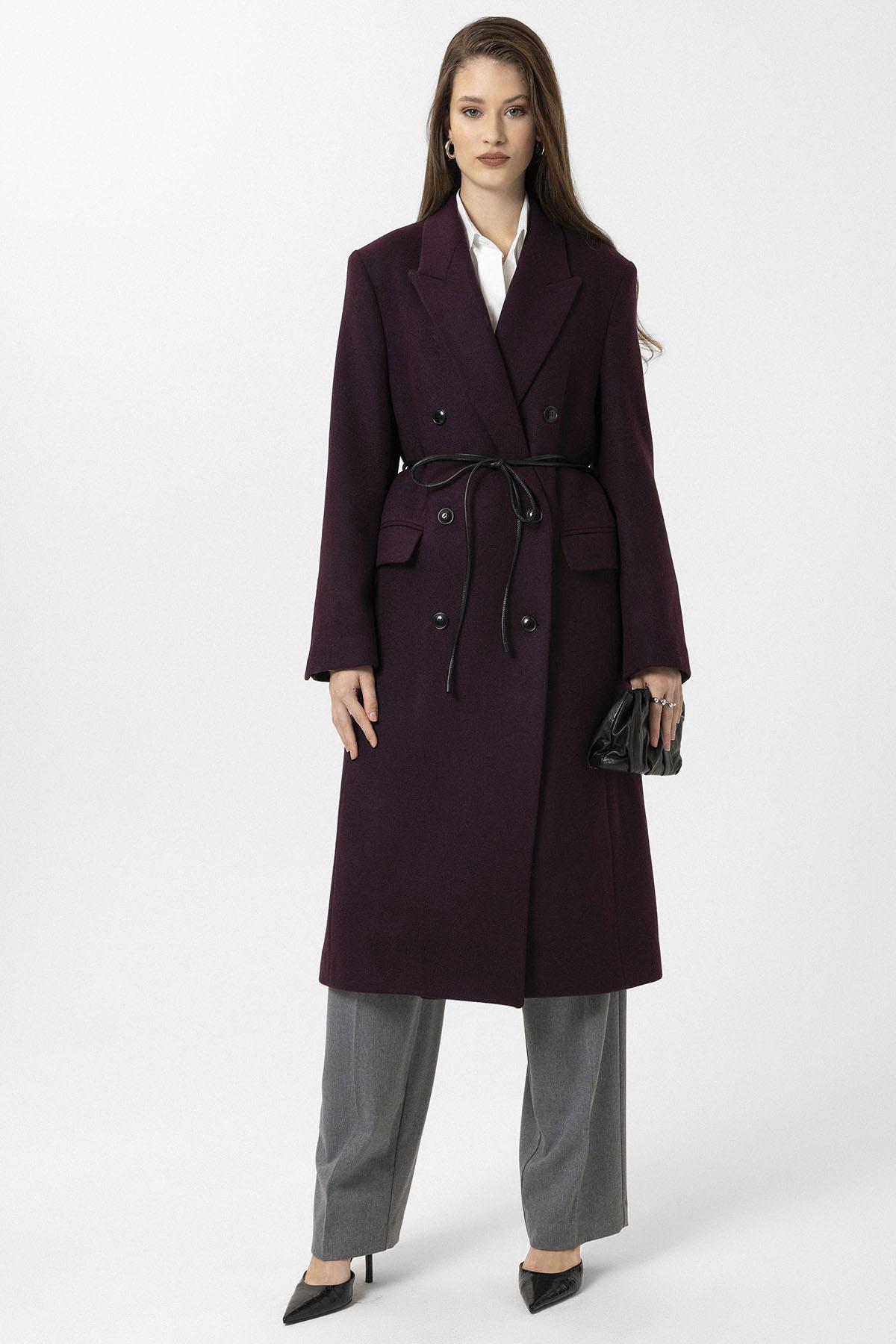 Antioch-Bordo Kadın Kemerli Kruvaze Kaban-Kaban-5-Milagron.com