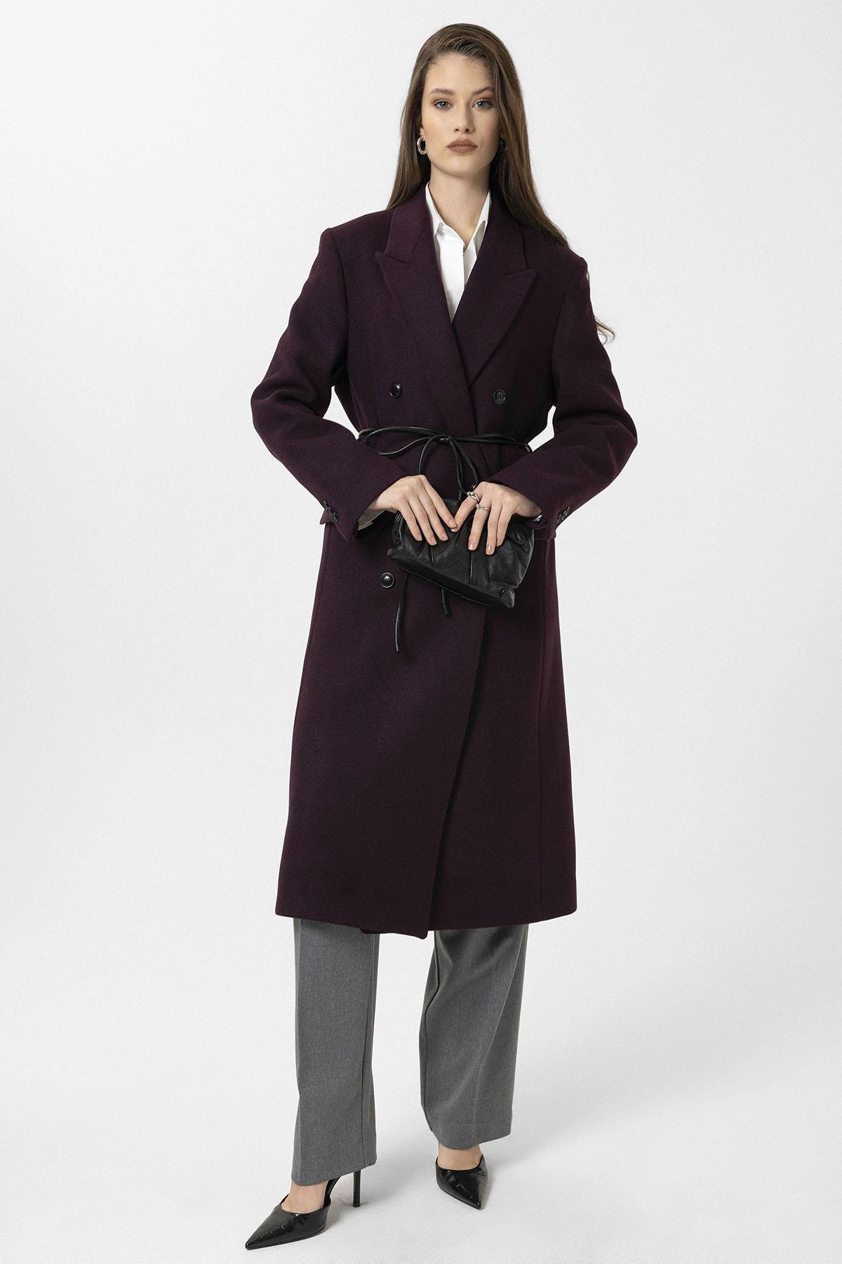 Antioch-Bordo Kadın Kemerli Kruvaze Kaban-Kaban-6-Milagron.com