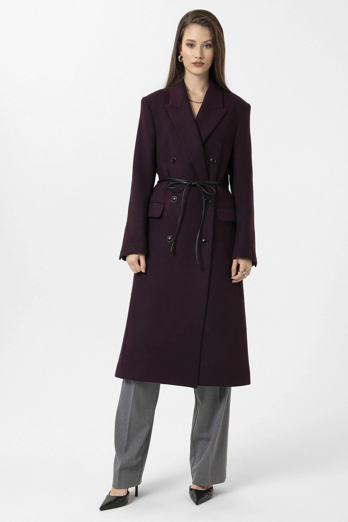 Antioch-Bordo Kadın Kemerli Kruvaze Kaban-Kaban-7-Milagron.com