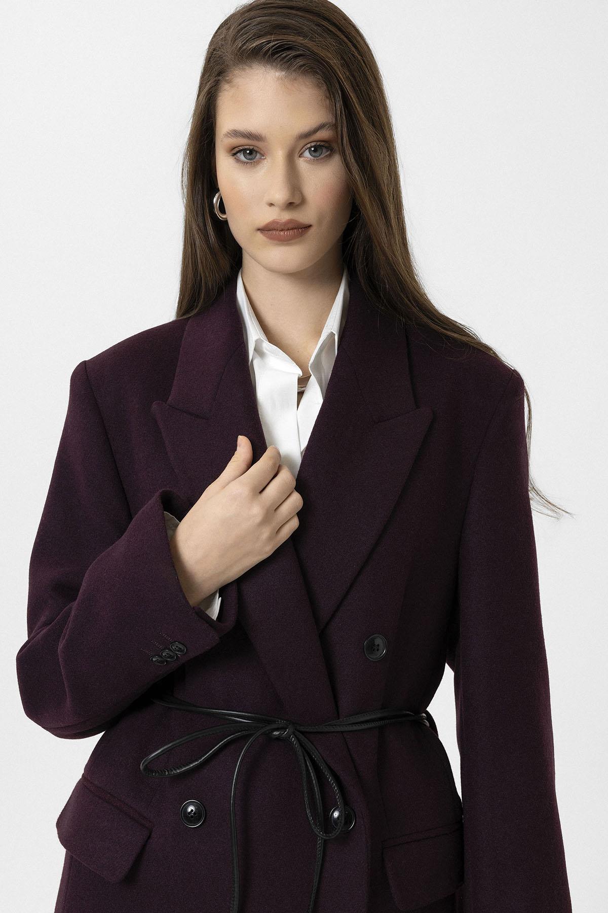 Antioch-Bordo Kadın Kemerli Kruvaze Kaban-Kaban-8-Milagron.com