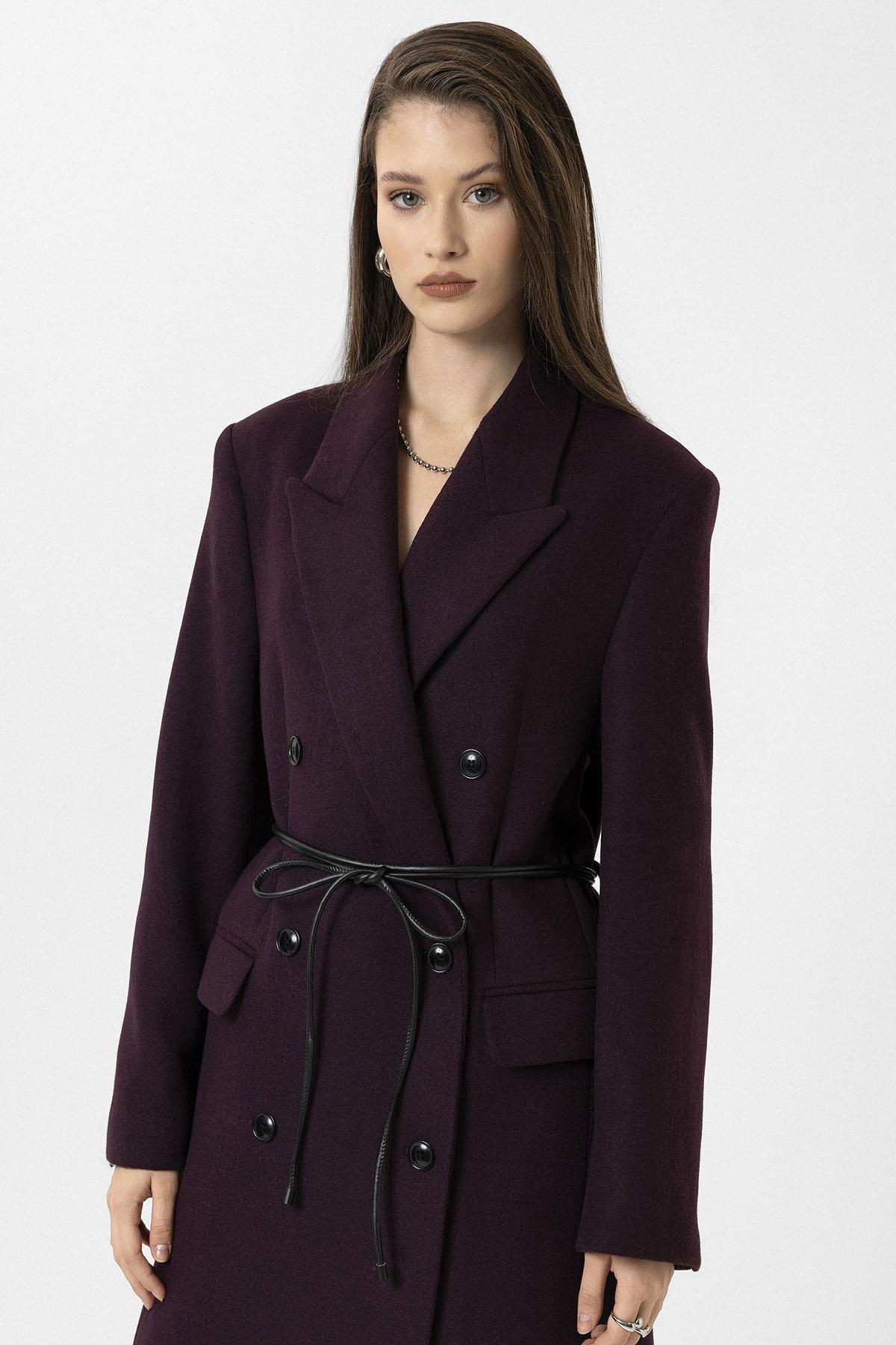 Antioch-Bordo Kadın Kemerli Kruvaze Kaban-Kaban-9-Milagron.com