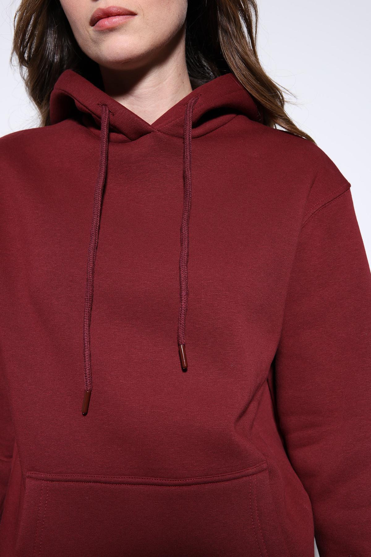 Antioch-Bordo Kapüşonlu Basic Kadın Sweatshirt-Sweatshirt-6-Milagron.com