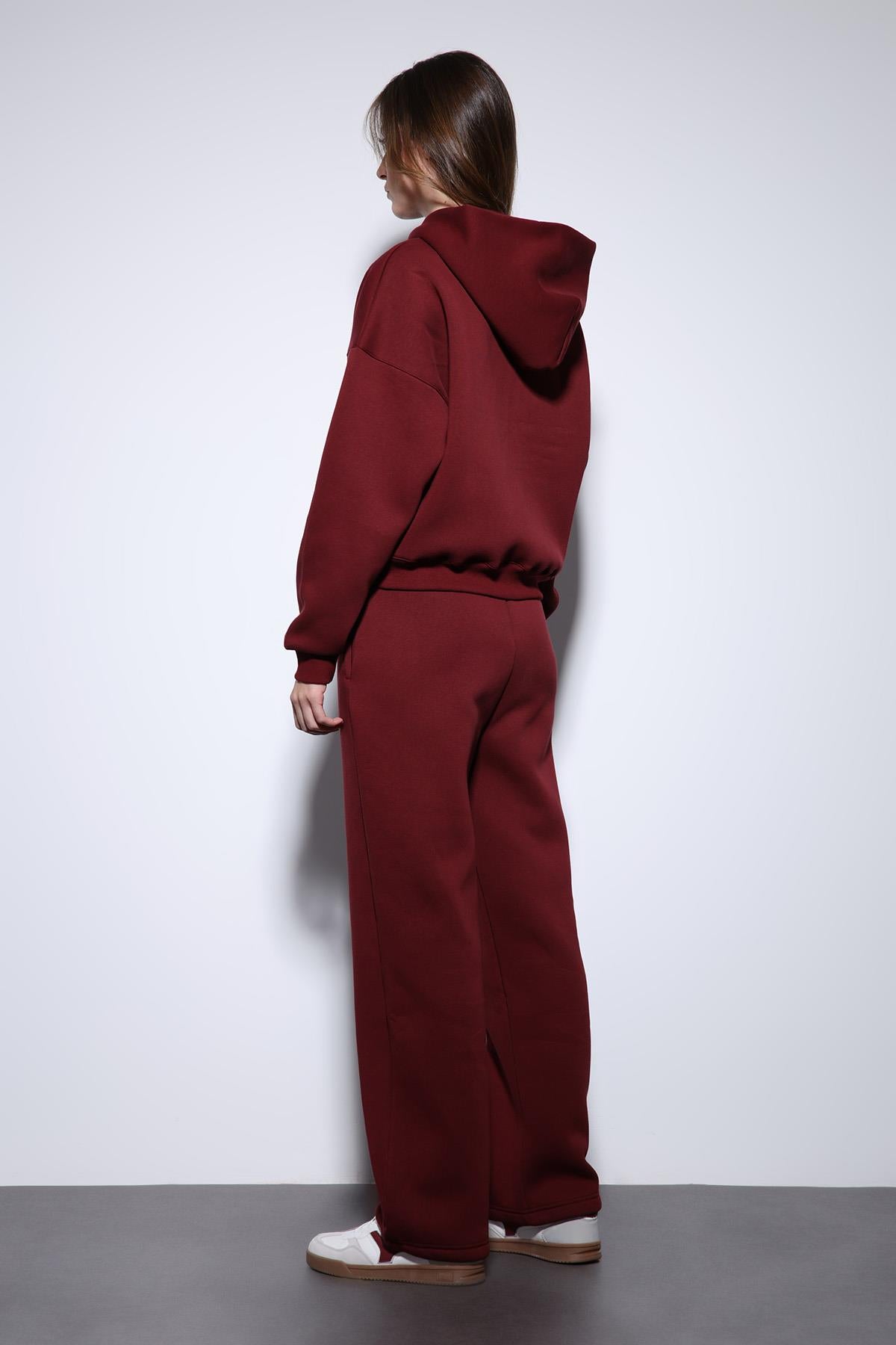 Antioch Bordo Kapüşonlu Sweatshirt Kadın Eşofman Takım