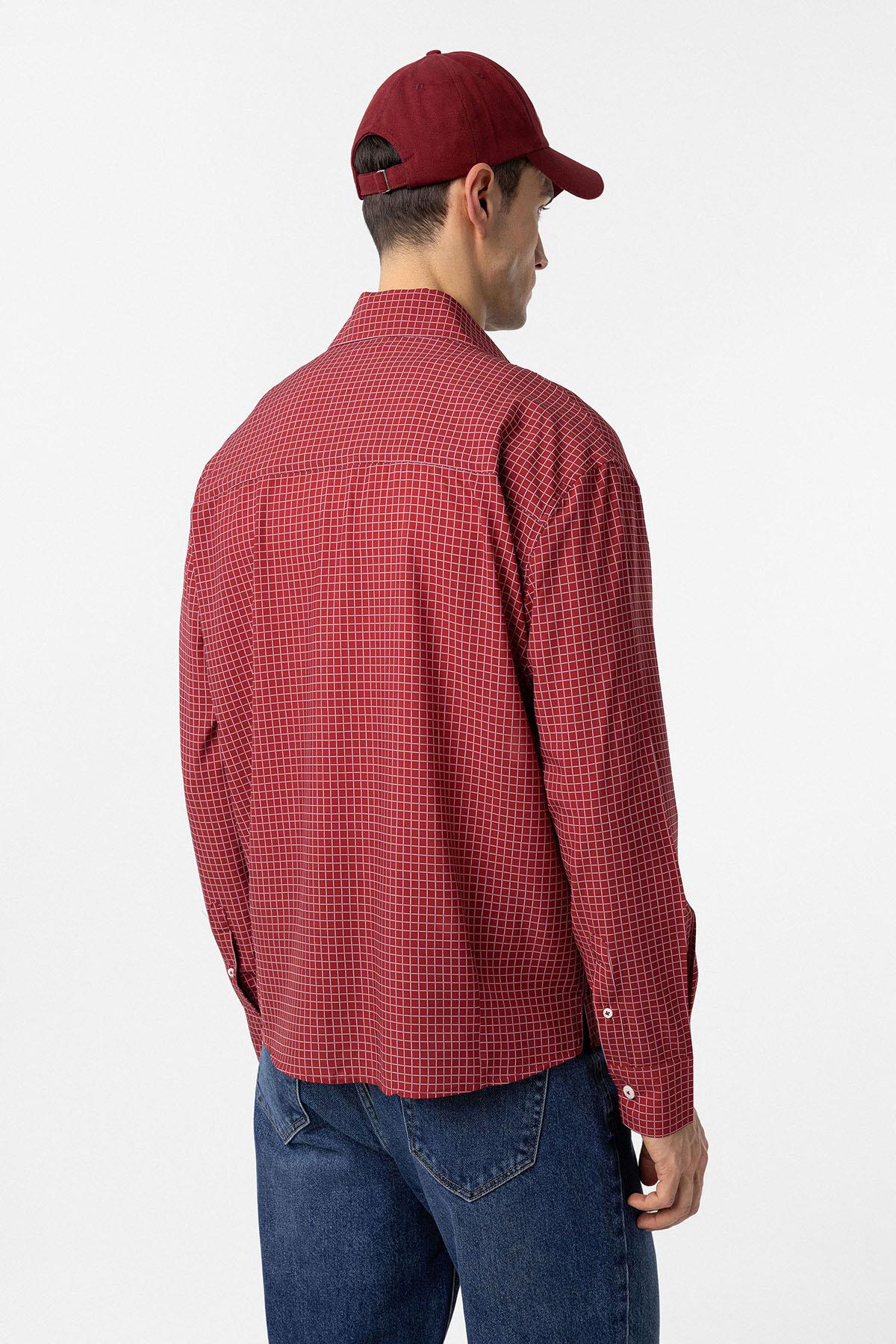 Antioch-Bordo Kareli Erkek Rahat Kalıp Erkek Gömlek-Gömlek-5-Milagron.com