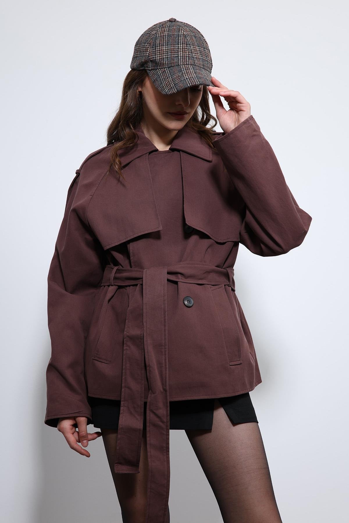 Antioch-Bordo Kemerli Kısa Trençkot-Trençkot-4-Milagron.com