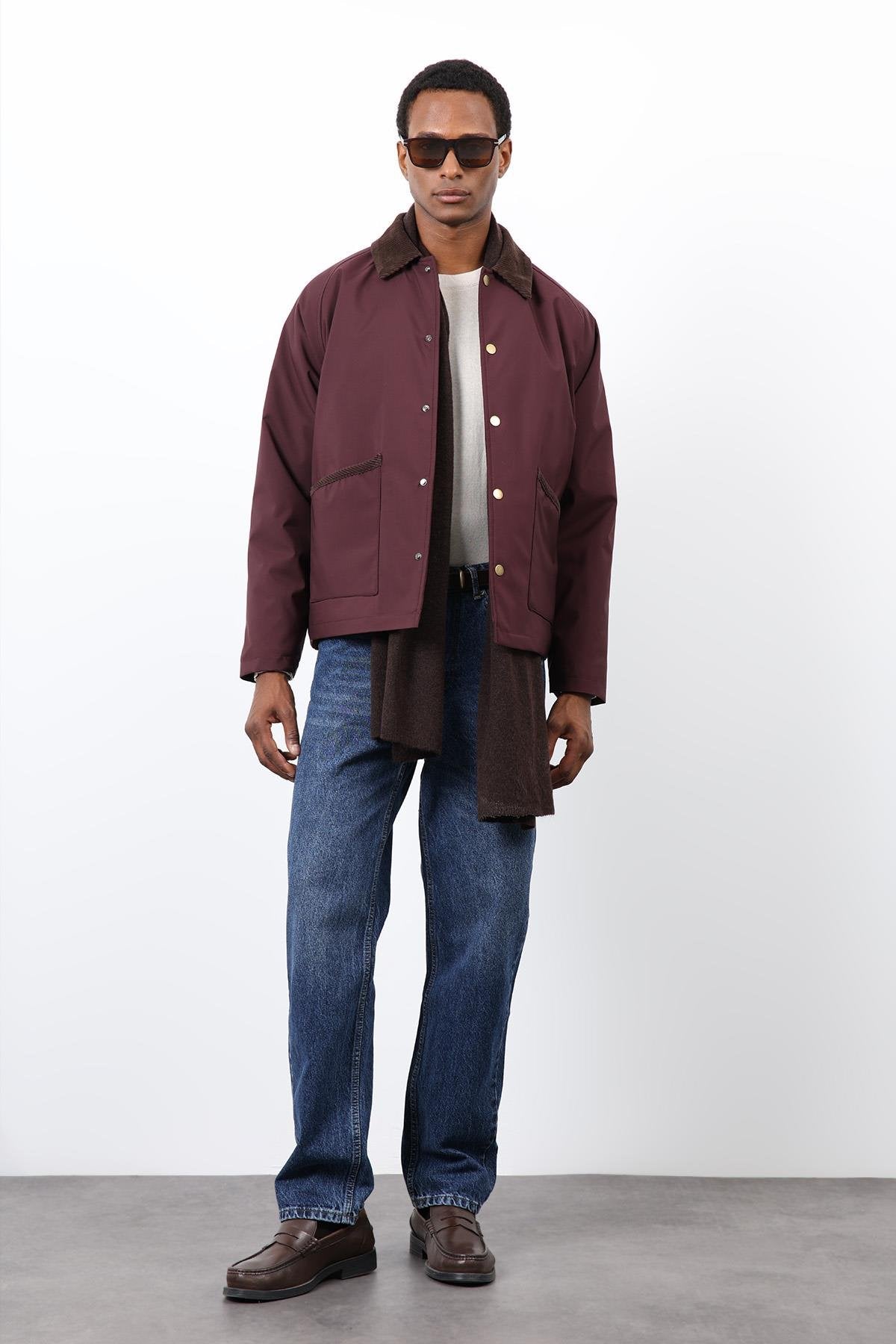 Antioch-Bordo Kontrast Yaka Erkek Mont-Mont-1-Milagron.com