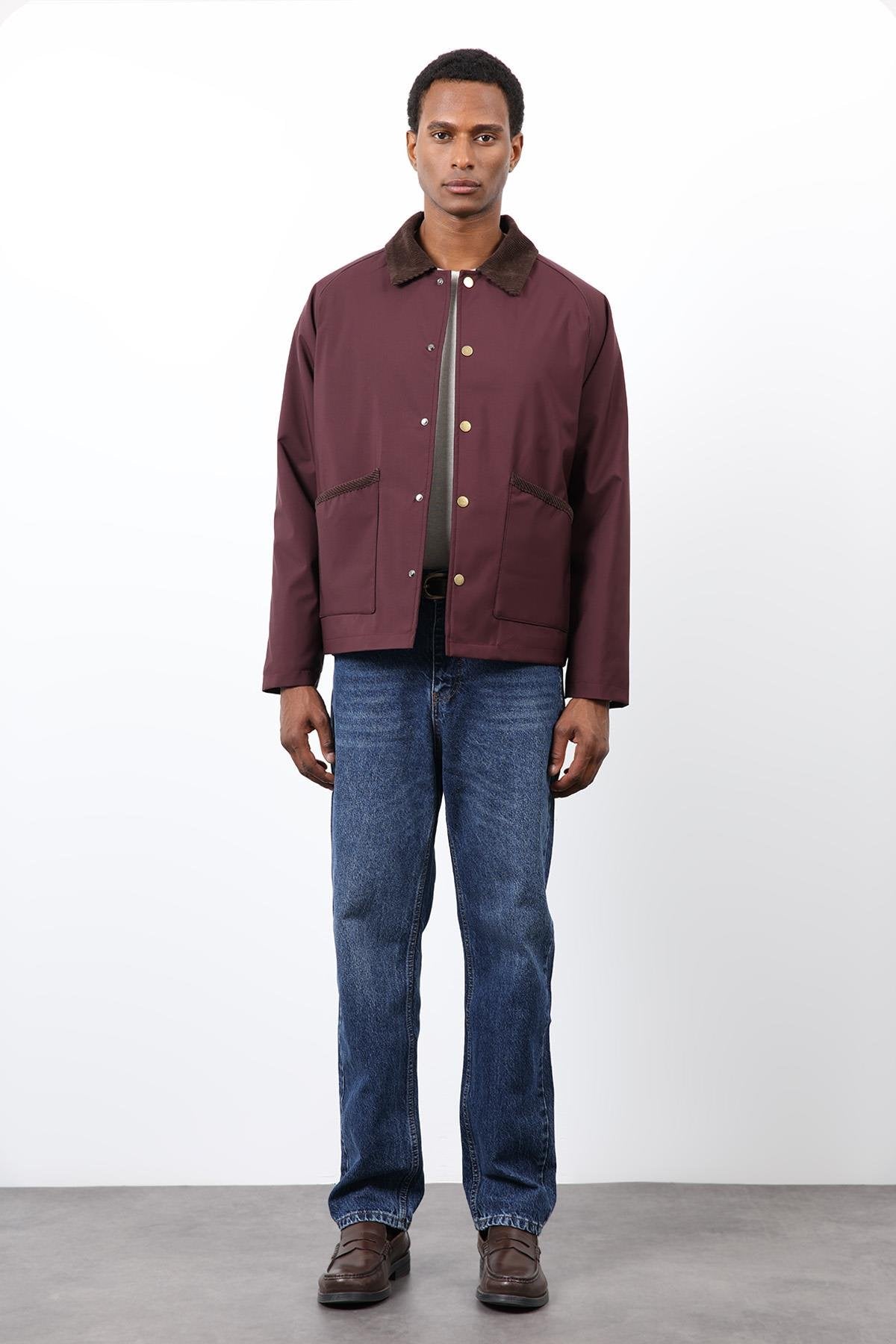 Antioch-Bordo Kontrast Yaka Erkek Mont-Mont-3-Milagron.com