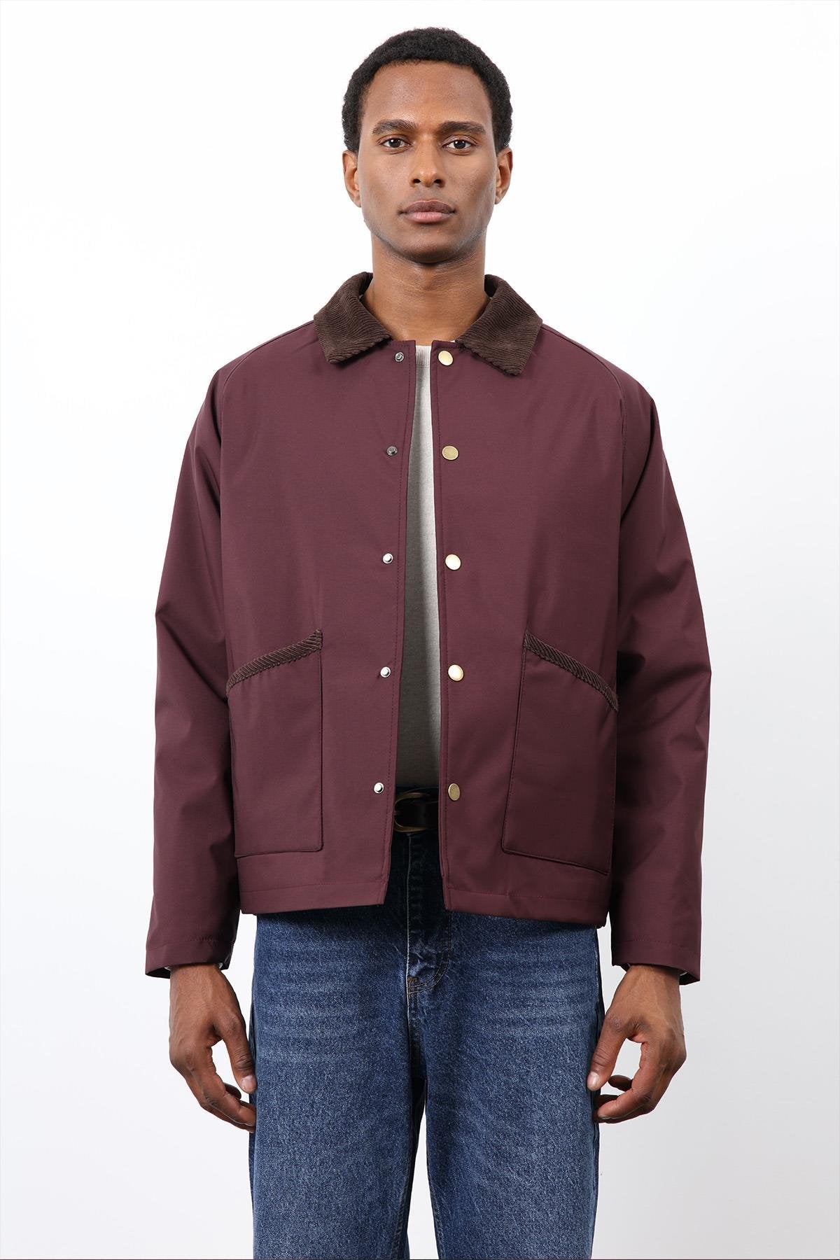 Antioch-Bordo Kontrast Yaka Erkek Mont-Mont-4-Milagron.com