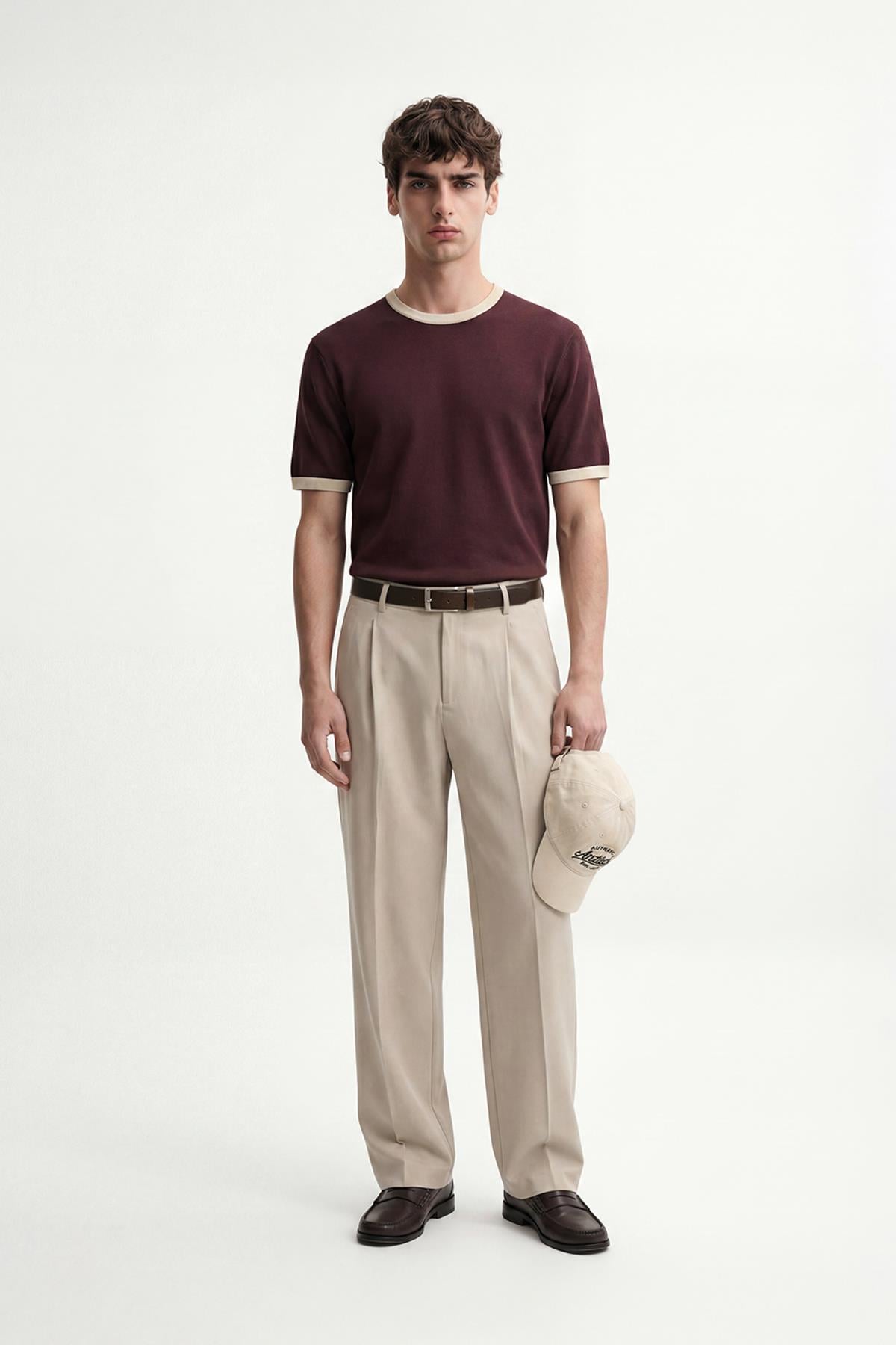 Antioch Bordo Kontrast Yaka Erkek T-Shirt
