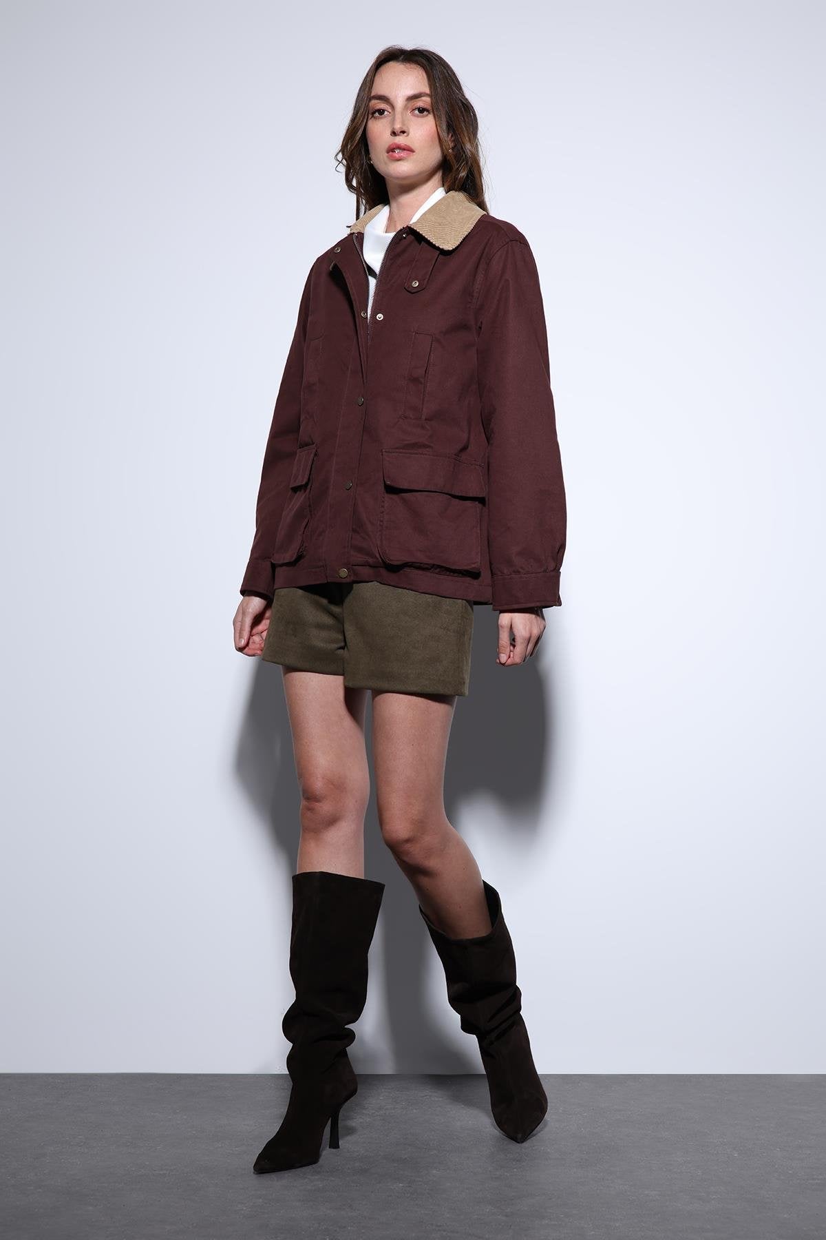 Antioch-Antioch Bordo Kontrast Yaka Kadın Ceket-Ceket-4-Milagron.com