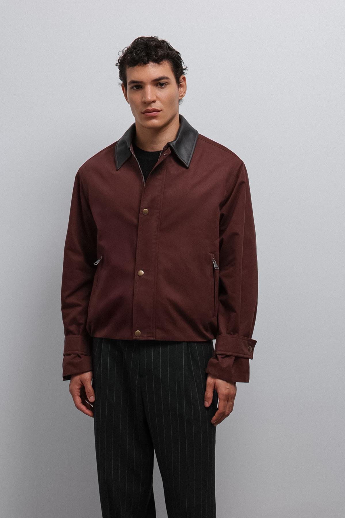 Antioch-Bordo Kontrast Yaka Teknik Erkek Mont-Mont-2-Milagron.com