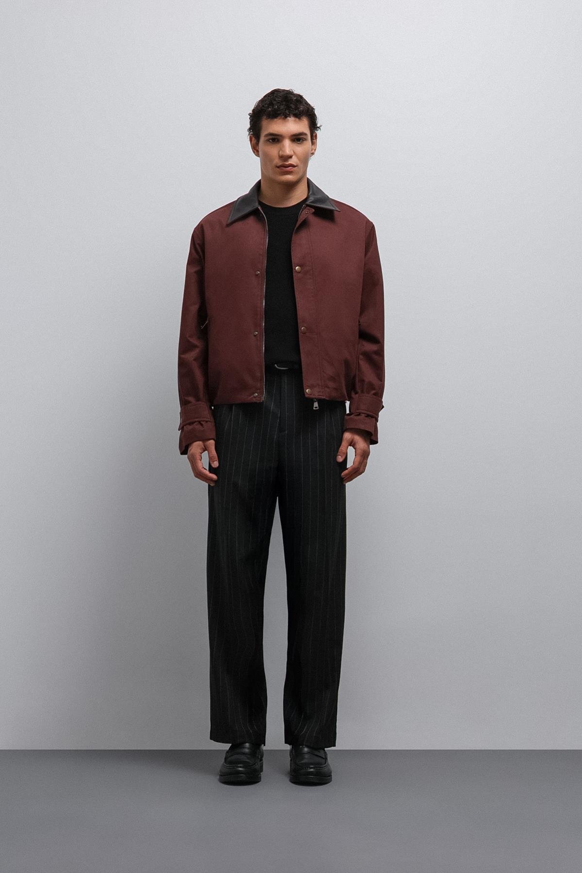 Antioch-Bordo Kontrast Yaka Teknik Erkek Mont-Mont-4-Milagron.com