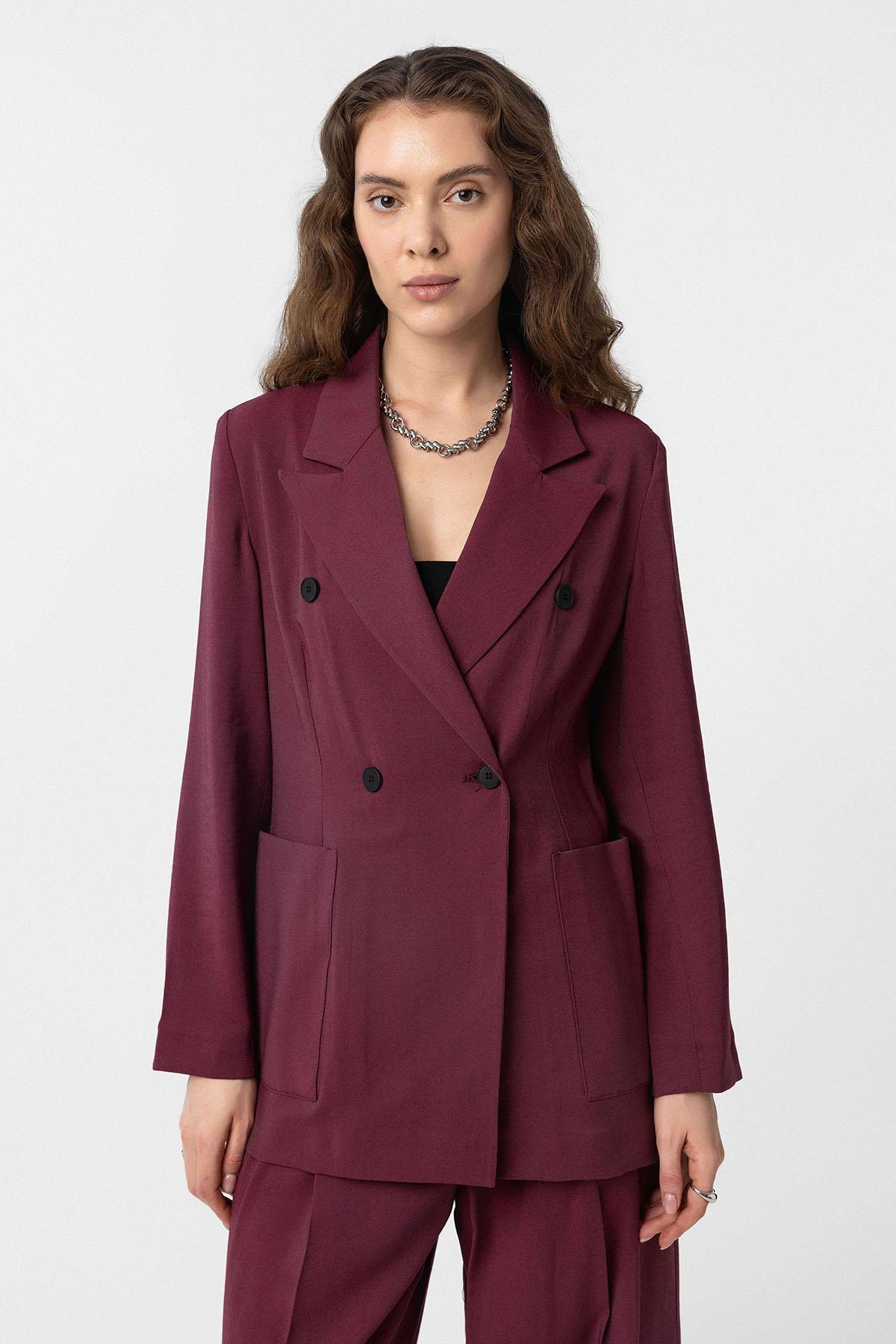 Antioch-Bordo Kruvaze Kadın Blazer Ceket-Blazer Ceket-1-Milagron.com