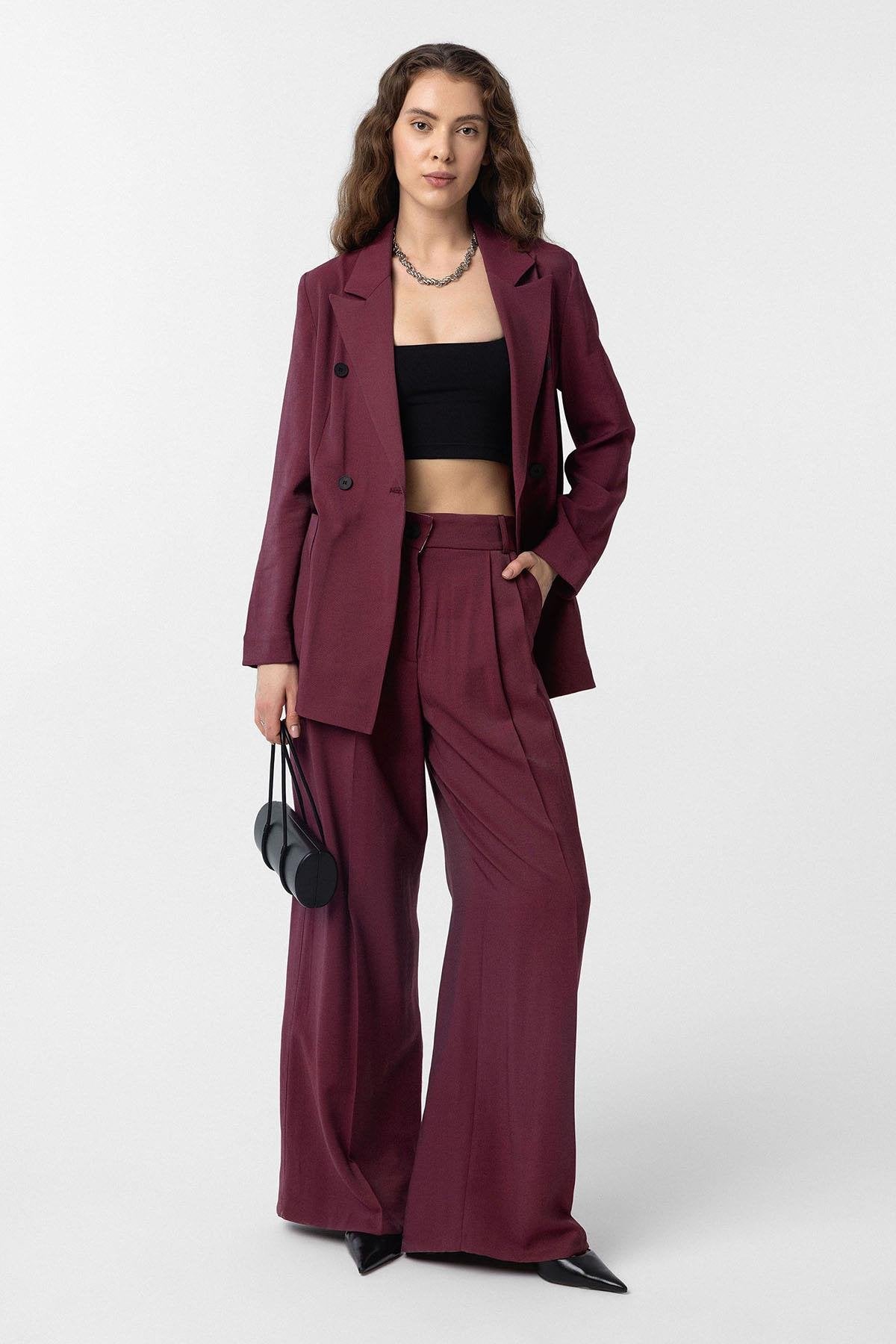 Antioch-Bordo Kruvaze Kadın Blazer Ceket-Blazer Ceket-2-Milagron.com