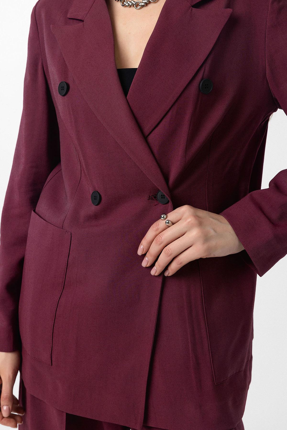 Antioch-Bordo Kruvaze Kadın Blazer Ceket-Blazer Ceket-4-Milagron.com