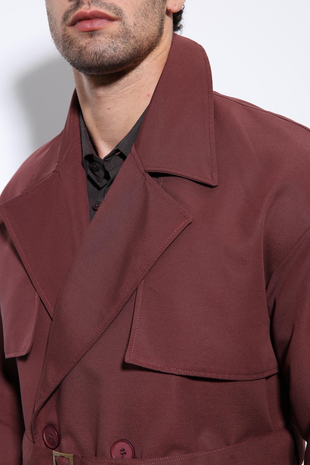 Antioch-Bordo Kruvaze Kapama Kemerli Trençkot-Trençkot-5-Milagron.com