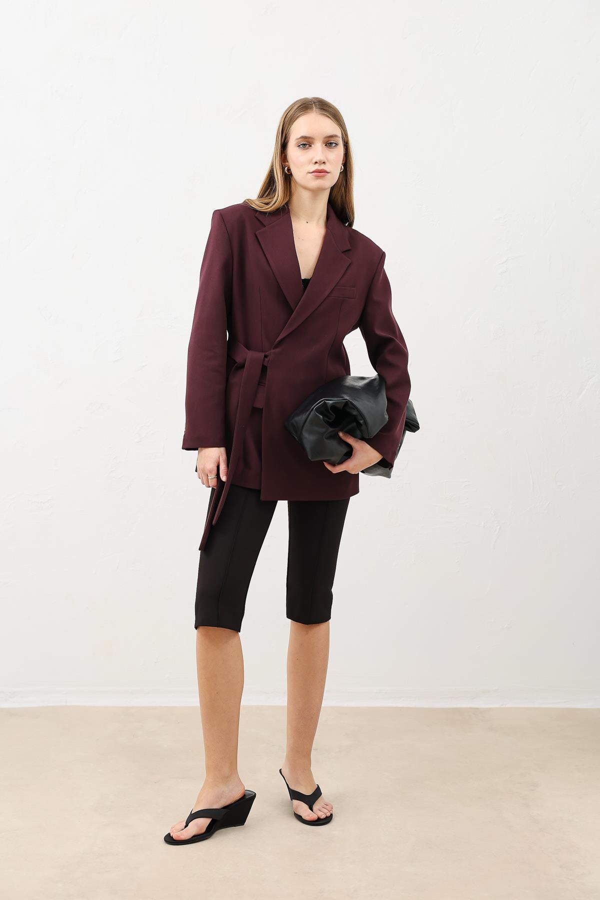Antioch Bordo Kuşaklı Kadın Blazer