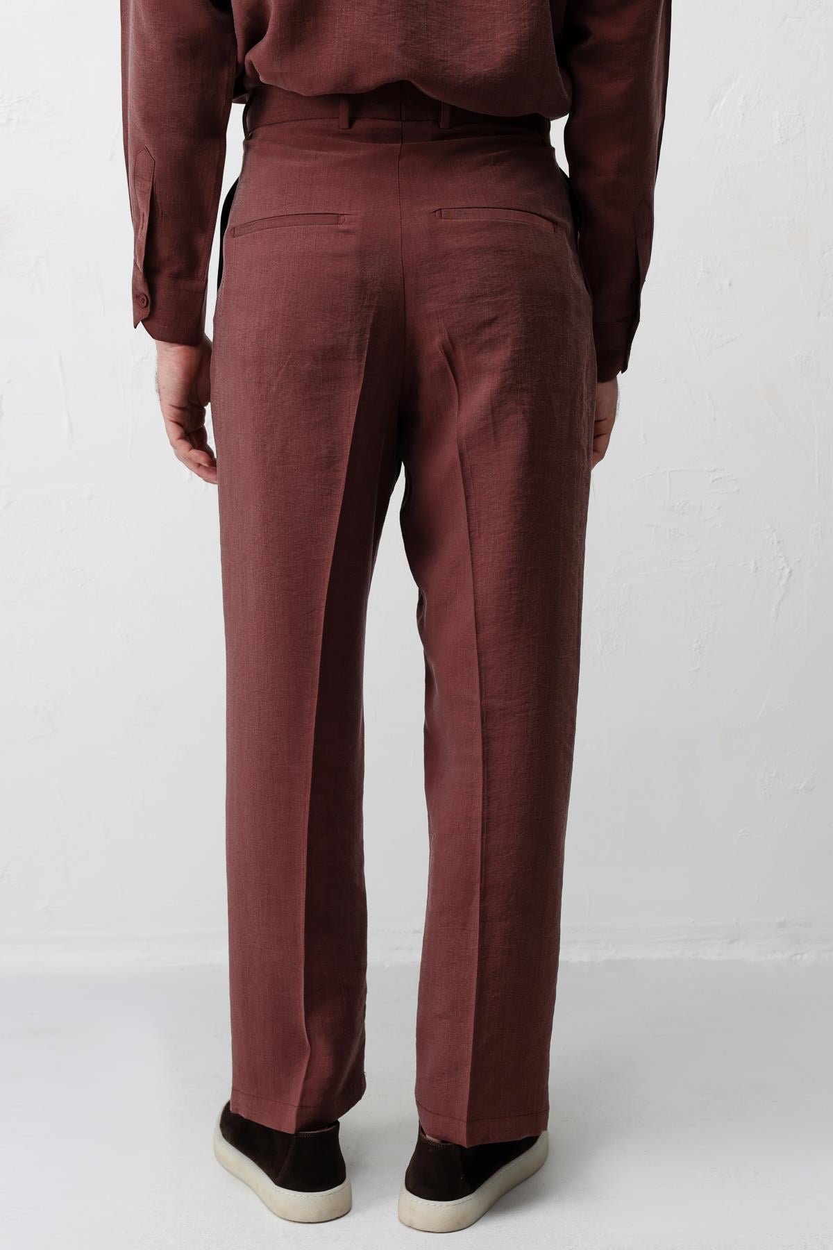 Antioch Bordo Lyocell Relaxed Fit Pileli Erkek Pantolon