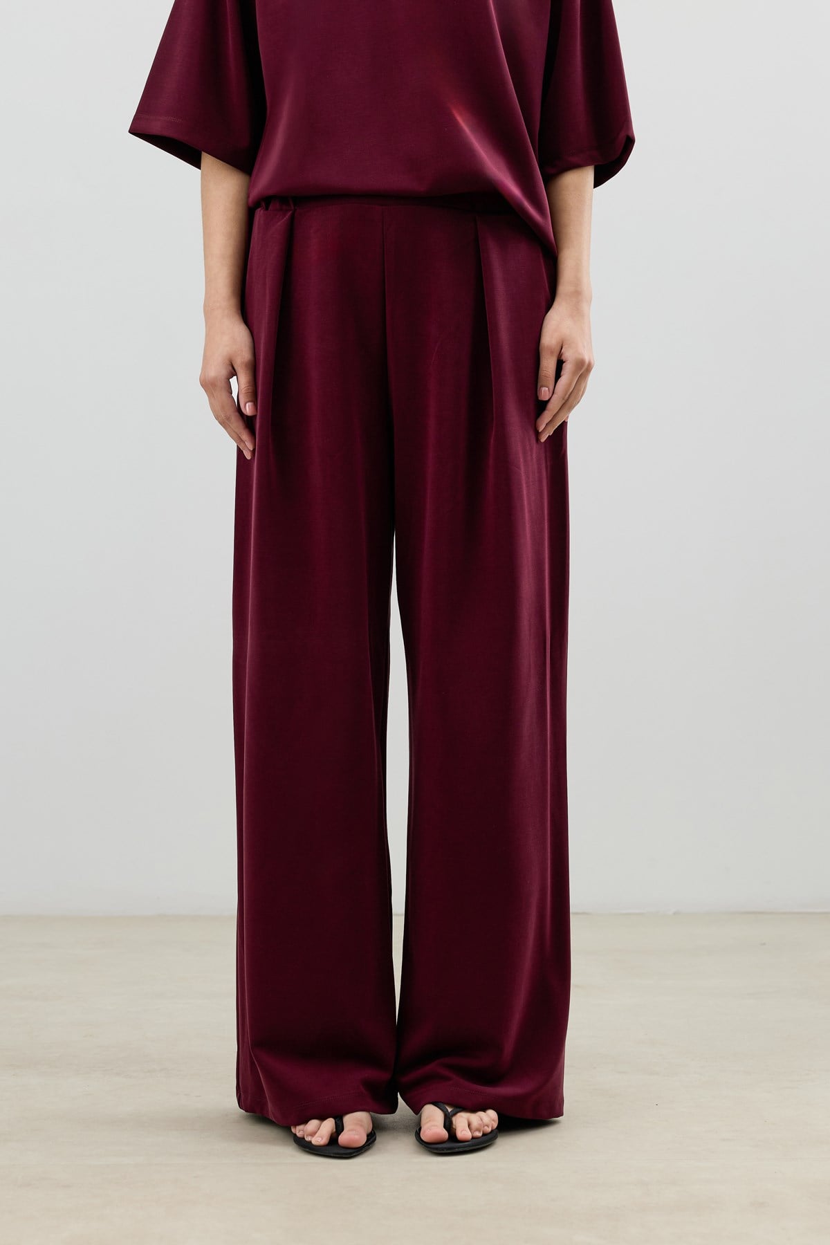 Antioch Bordo Modal Karışımlı T-Shirt Pantolon Kadın Takım