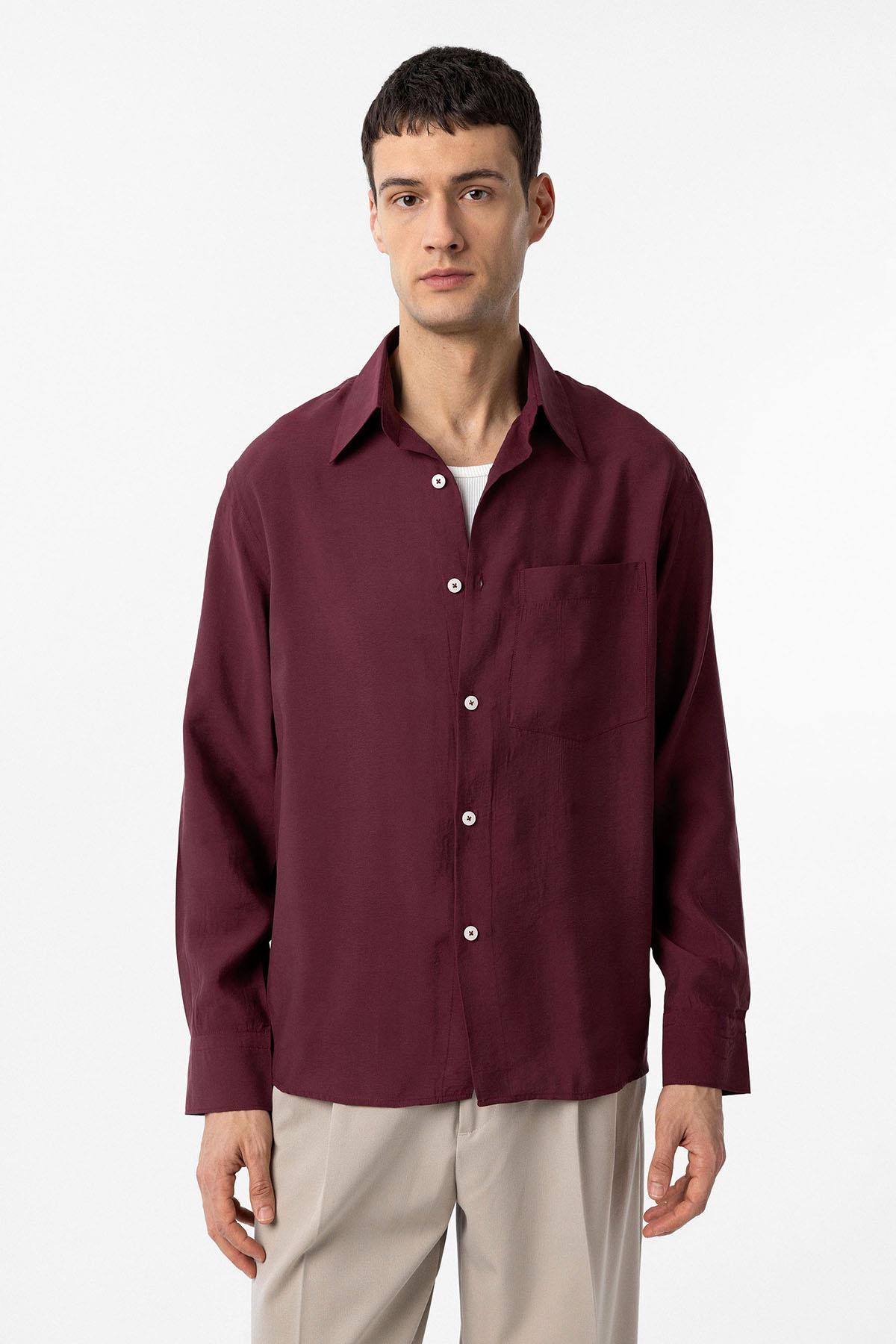 Antioch-Bordo Modal Kumaş Relax Fit Erkek Gömlek-Gömlek-1-Milagron.com
