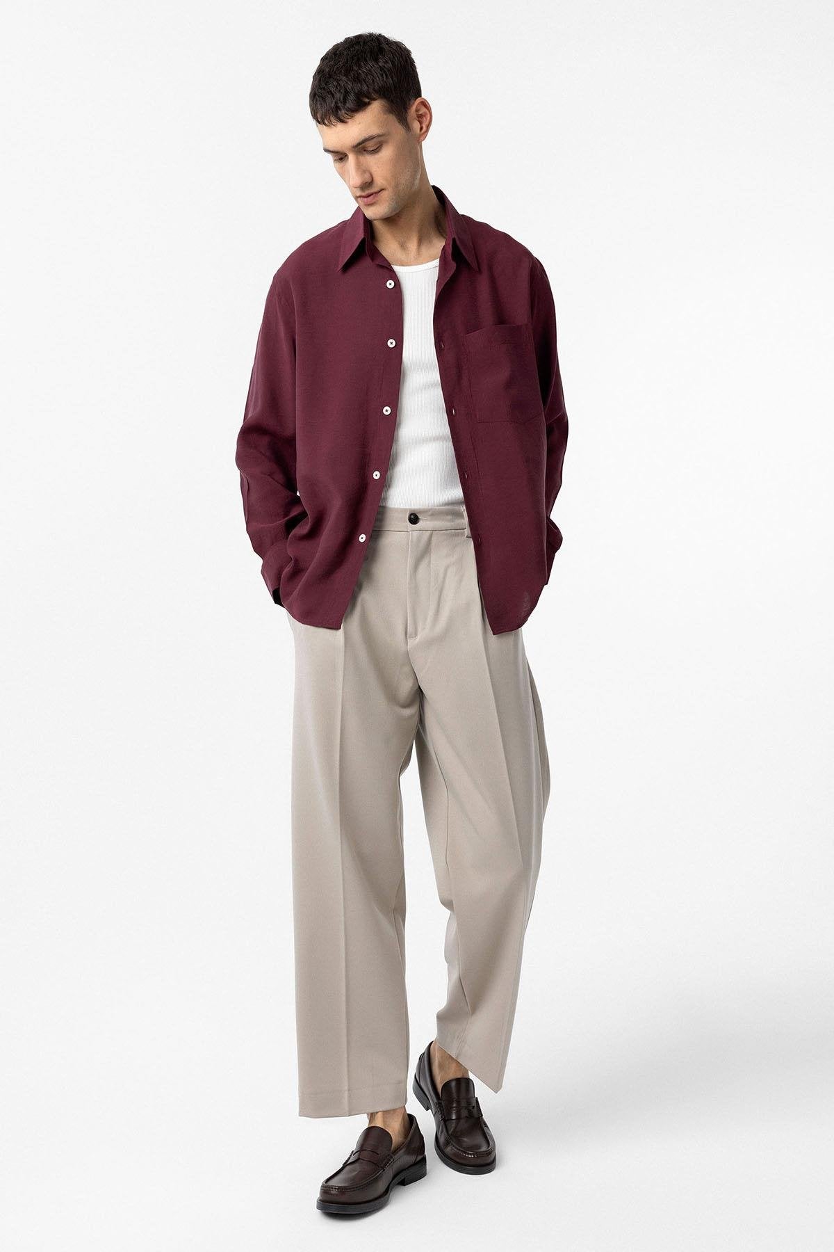Antioch-Bordo Modal Kumaş Relax Fit Erkek Gömlek-Gömlek-2-Milagron.com