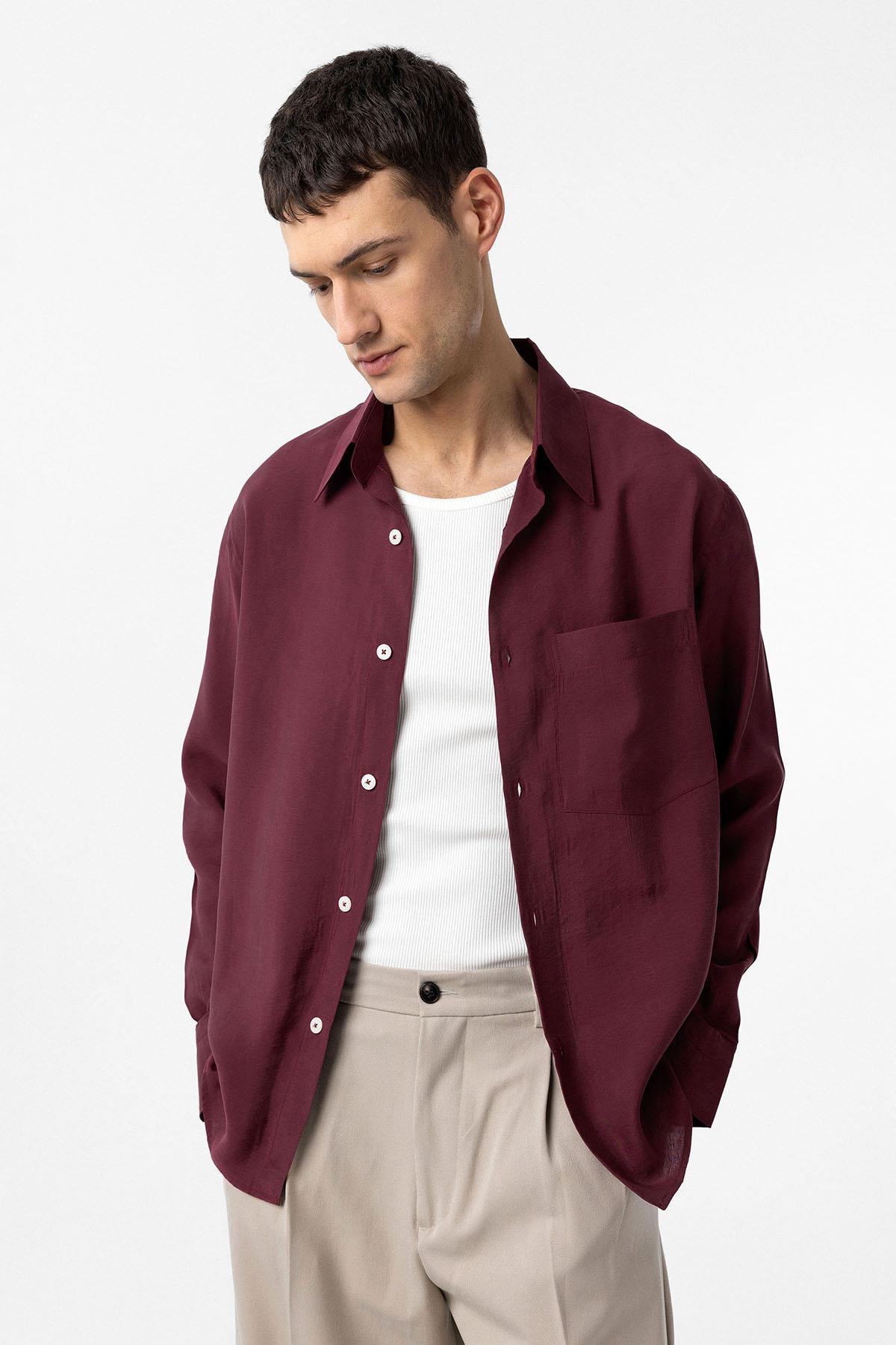 Antioch-Bordo Modal Kumaş Relax Fit Erkek Gömlek-Gömlek-3-Milagron.com