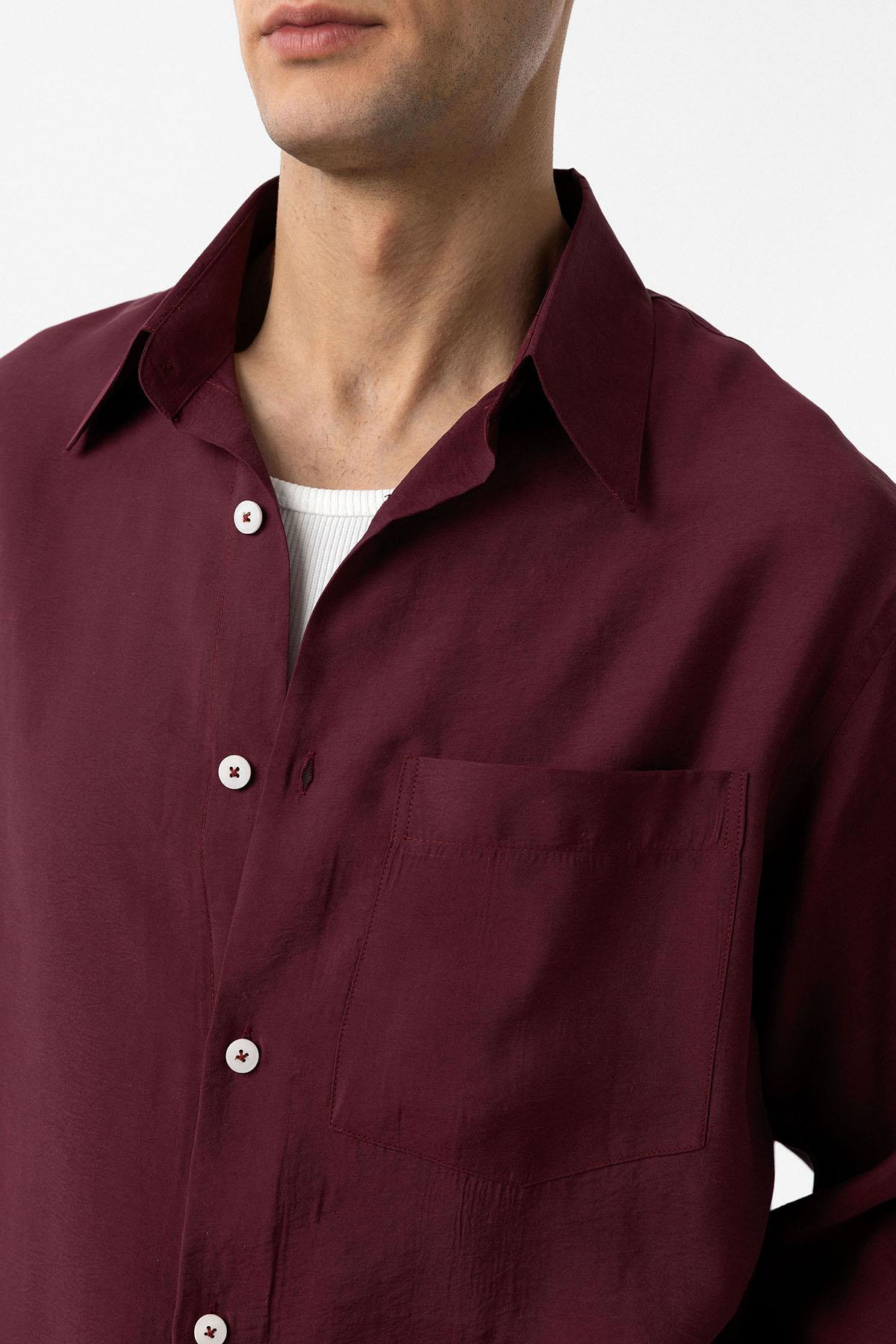 Antioch-Bordo Modal Kumaş Relax Fit Erkek Gömlek-Gömlek-4-Milagron.com