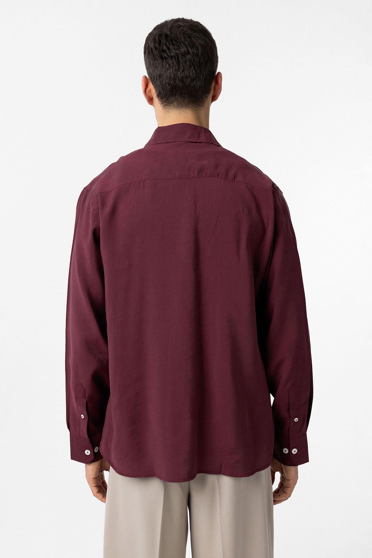 Antioch-Bordo Modal Kumaş Relax Fit Erkek Gömlek-Gömlek-5-Milagron.com