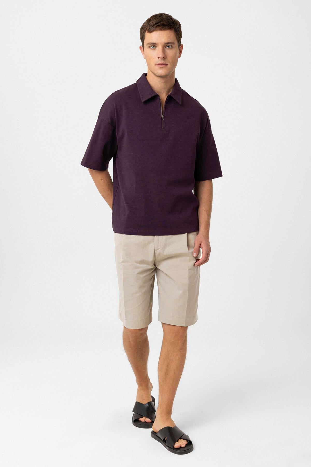 Antioch-Bordo Oversize Polo Yaka Fermuarlı Erkek T Shirt-T-Shirts-2-Milagron.com