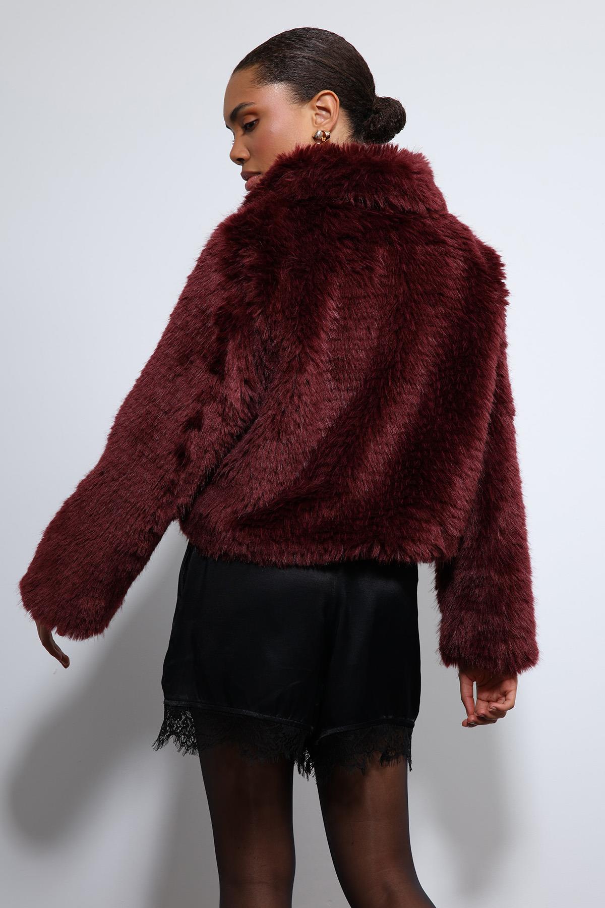 Antioch-Bordo Peluş Görünümlü Mont-Mont-7-Milagron.com