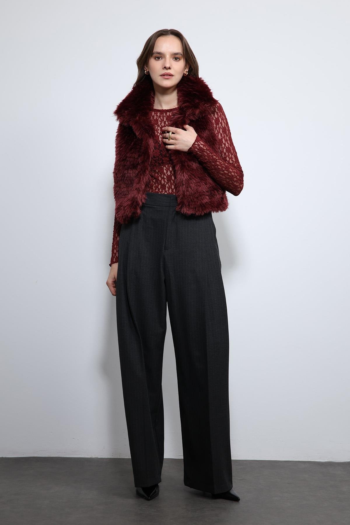 Antioch-Bordo Peluş Görünümlü Yelek-Yelek-2-Milagron.com