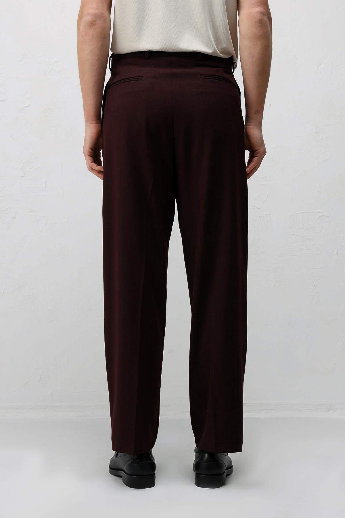 Antioch Bordo Pileli Relaxed Fit Erkek Pantolon