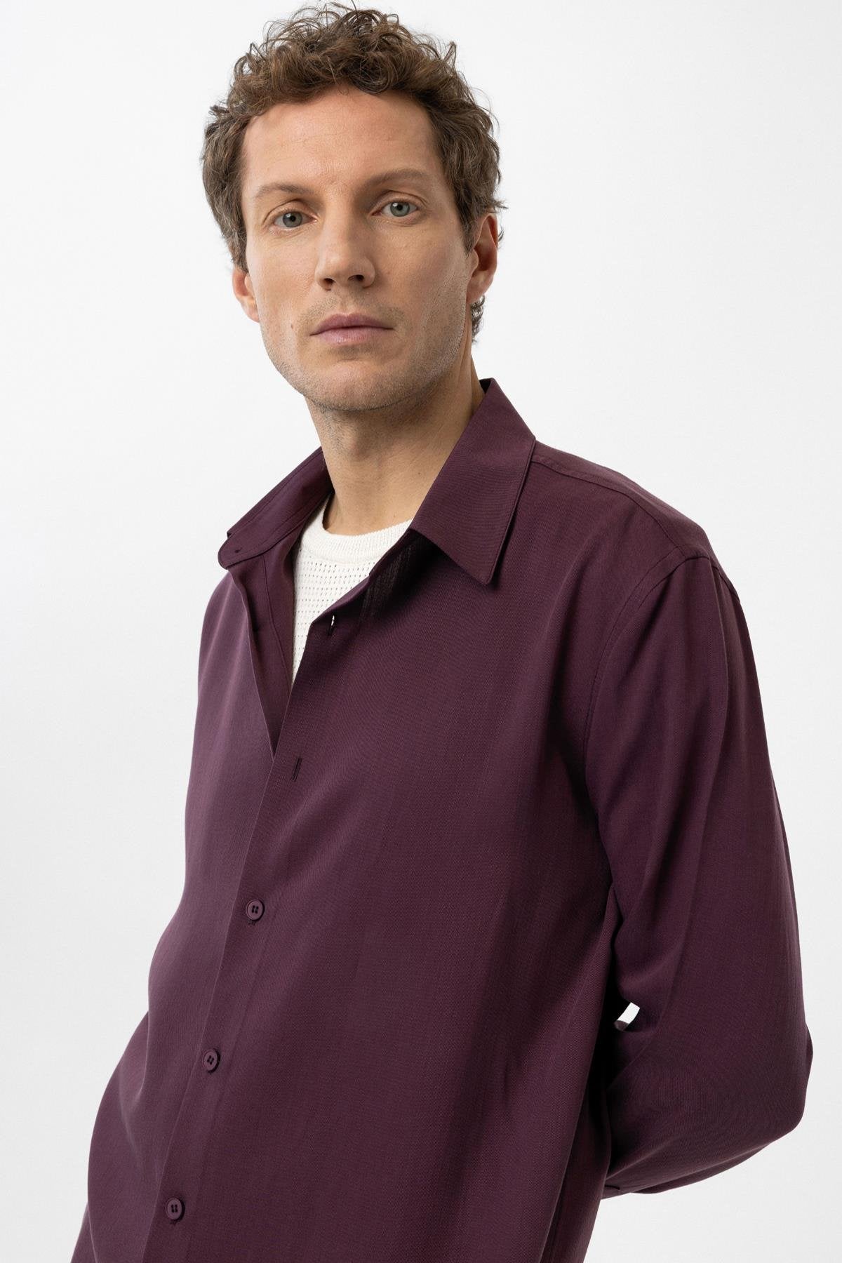 Antioch-Bordo Relax Fit Liyosel Kumaş Erkek Gömlek-Gömlek-4-Milagron.com
