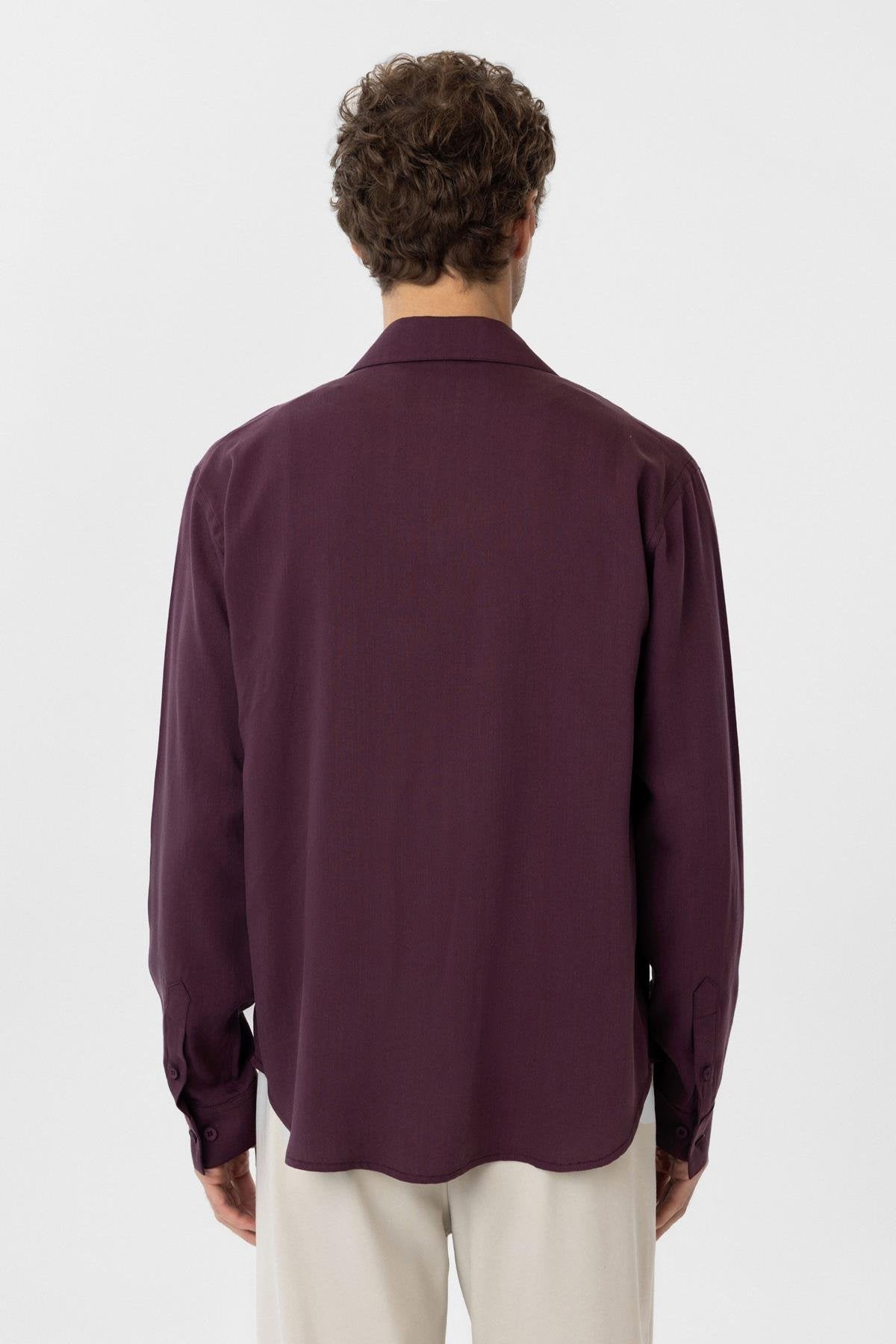 Antioch-Bordo Relax Fit Liyosel Kumaş Erkek Gömlek-Gömlek-5-Milagron.com