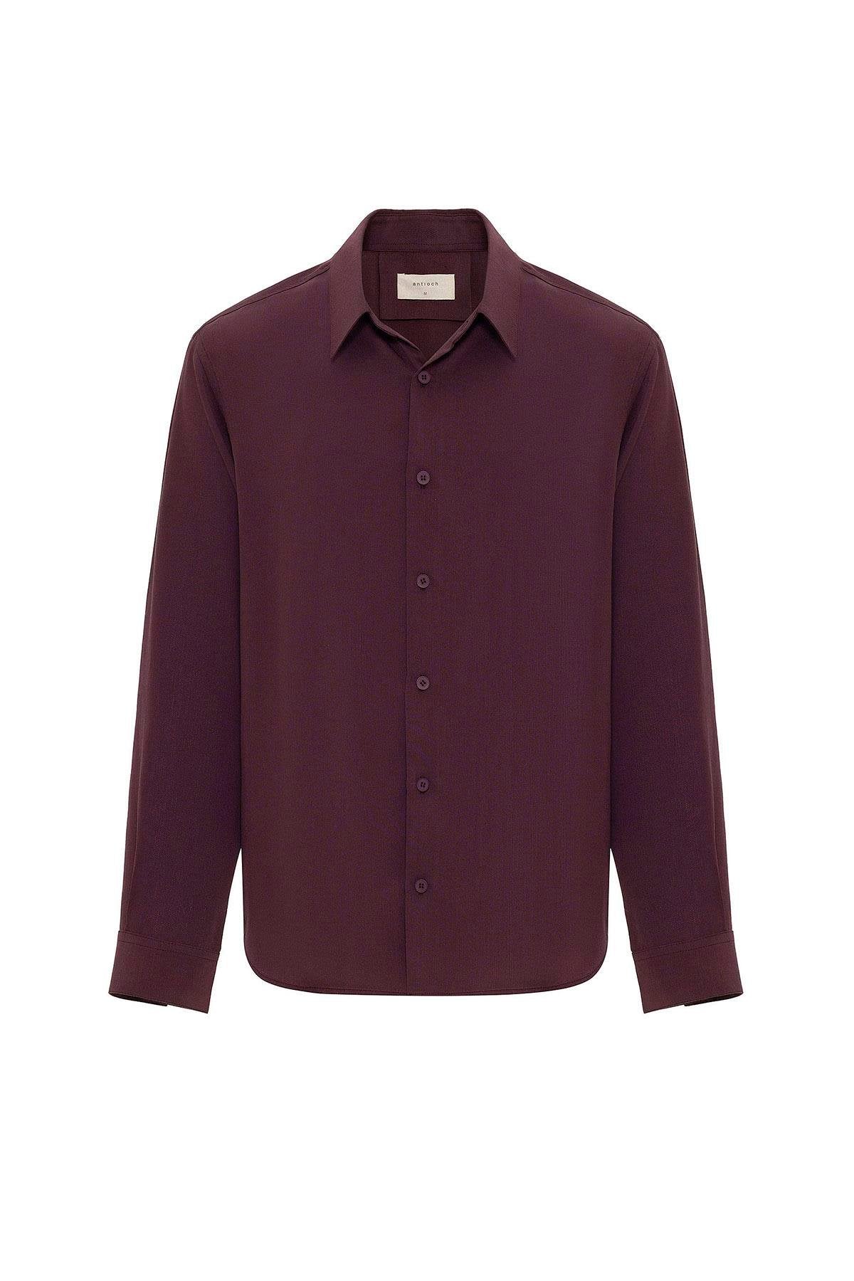 Antioch-Bordo Relax Fit Liyosel Kumaş Erkek Gömlek-Gömlek-6-Milagron.com