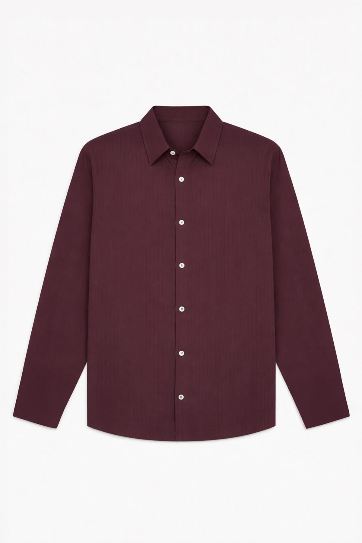 Antioch Bordo Relaxed Fit Çizgili Erkek Gömlek