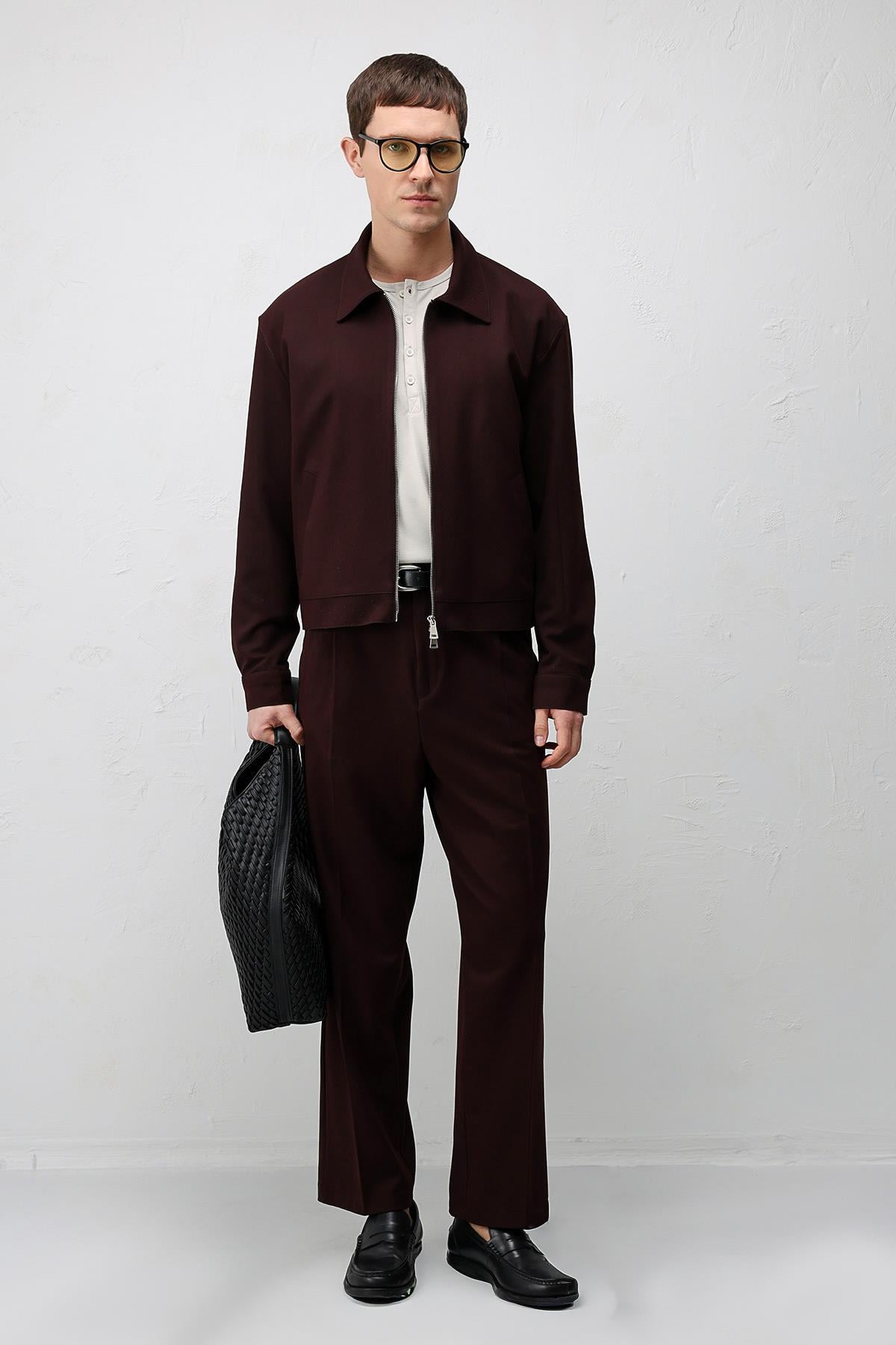 Antioch Bordo Relaxed Fit Fermuarlı Erkek Mont