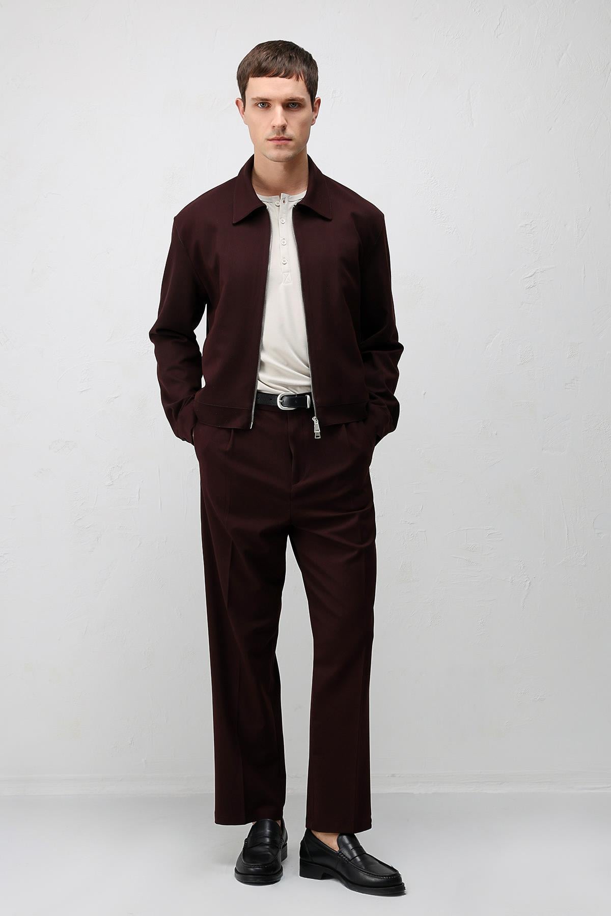 Antioch Bordo Relaxed Fit Fermuarlı Erkek Mont