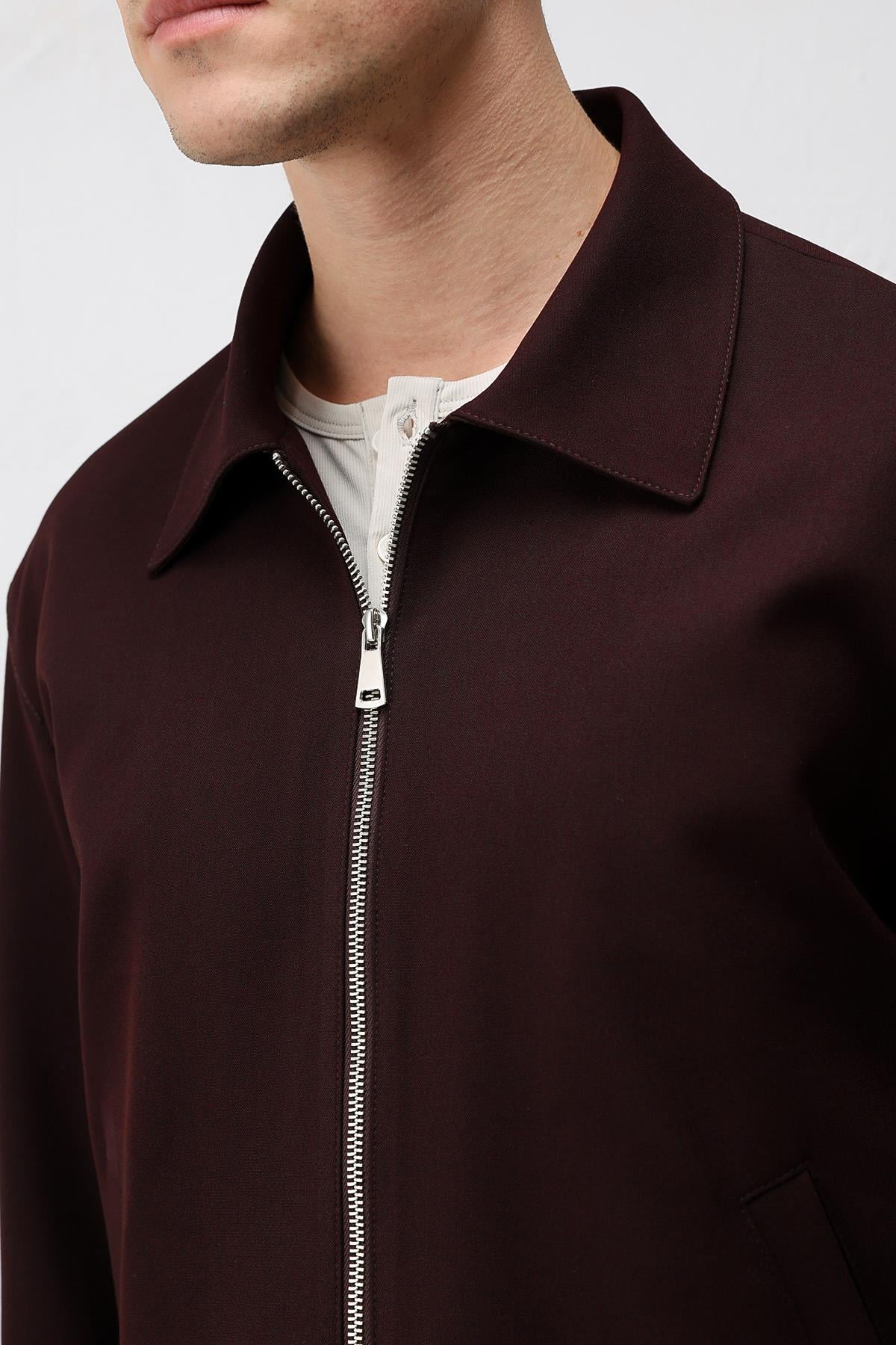 Antioch Bordo Relaxed Fit Fermuarlı Erkek Mont